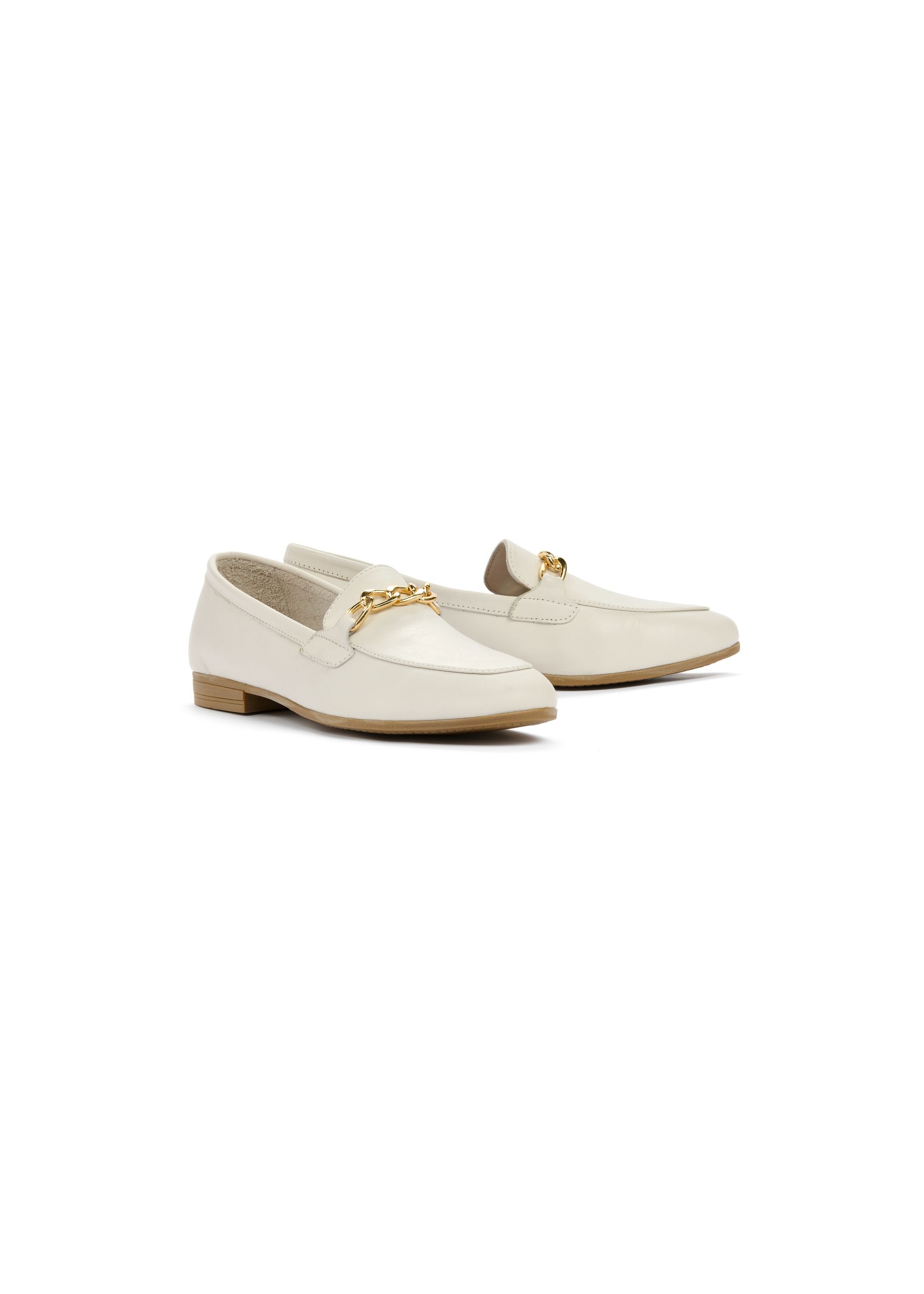 Cream leather women's loafers with chain BUTYD-0914-12(W25)-02