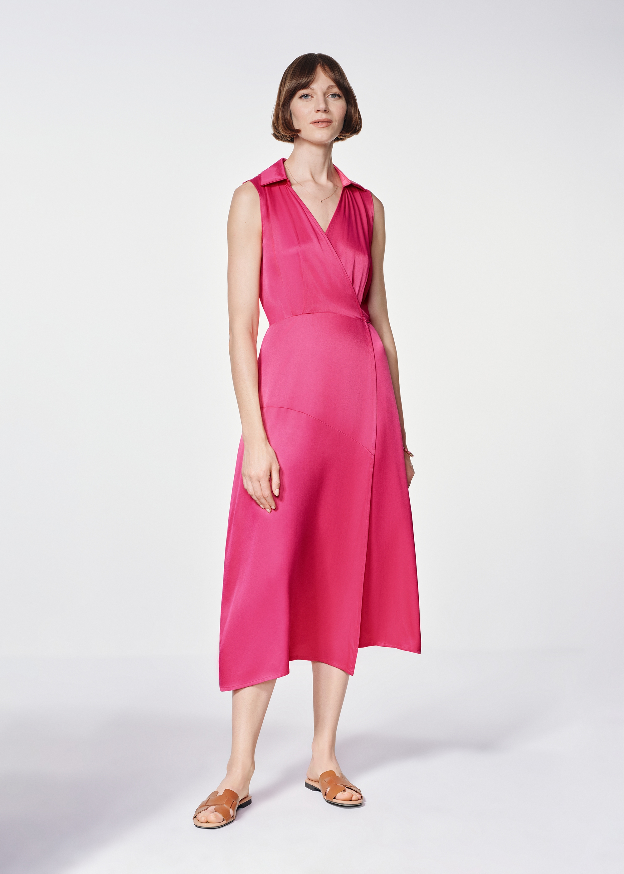 Pink long dress tied at the waist SUKDT-0188-31(W24)-02