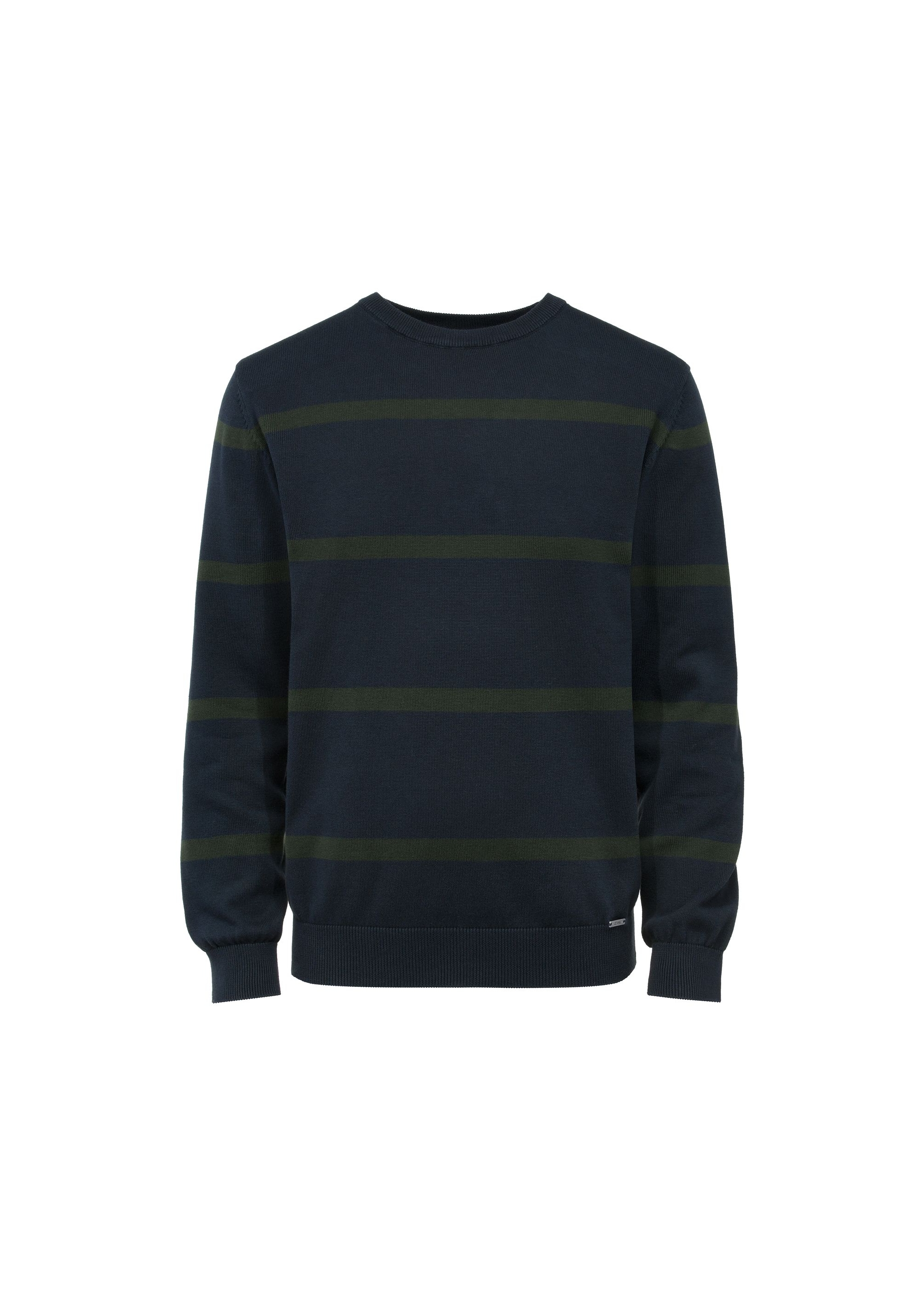 Navy blue men's striped sweater SWEMT-0153-69(Z24)-01