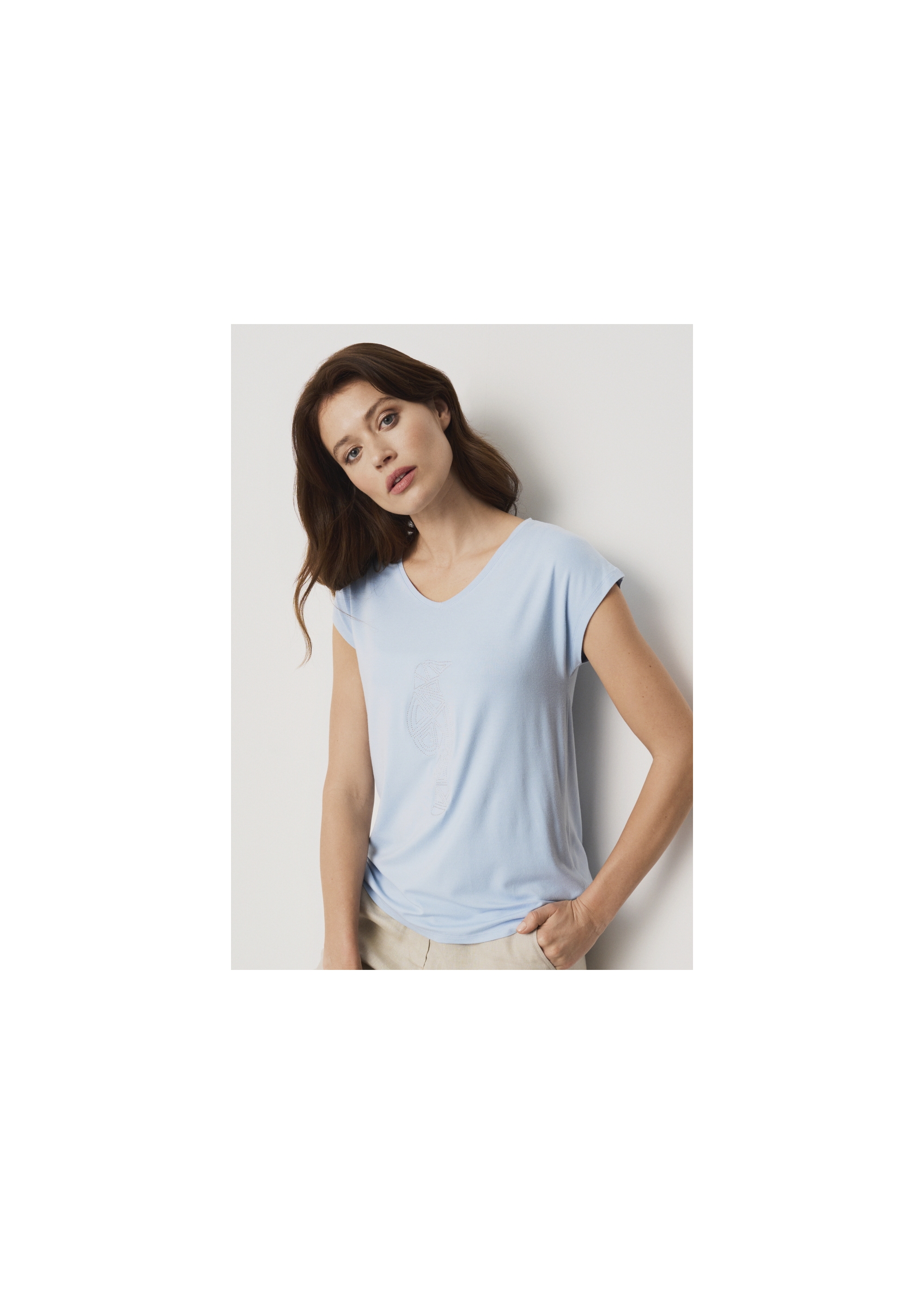 Light blue Women's T-shirt with applique TSHDT-0066-62(W22)-01