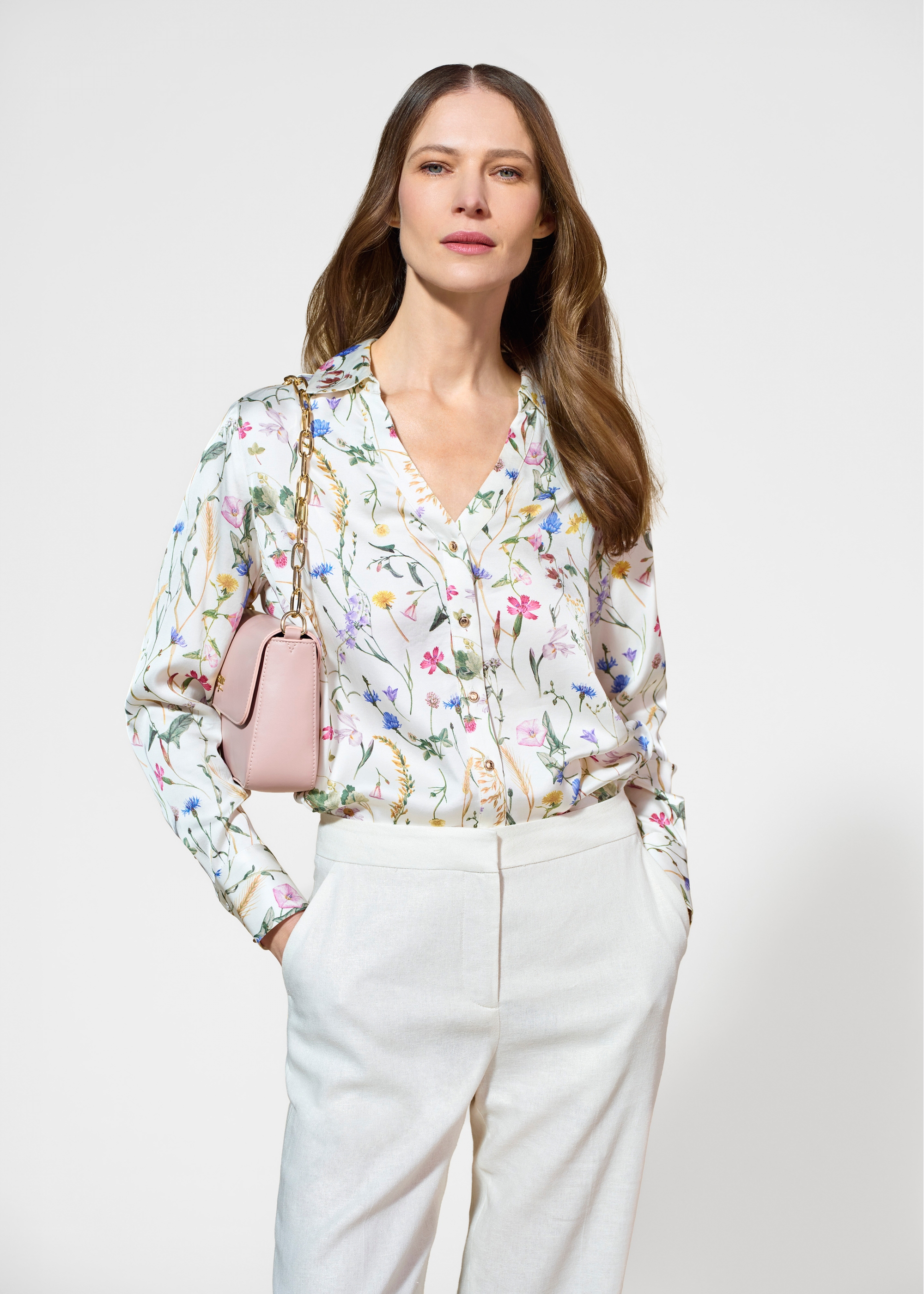 Cream floral women's shirt KOSDT-0155-16(W25)-01