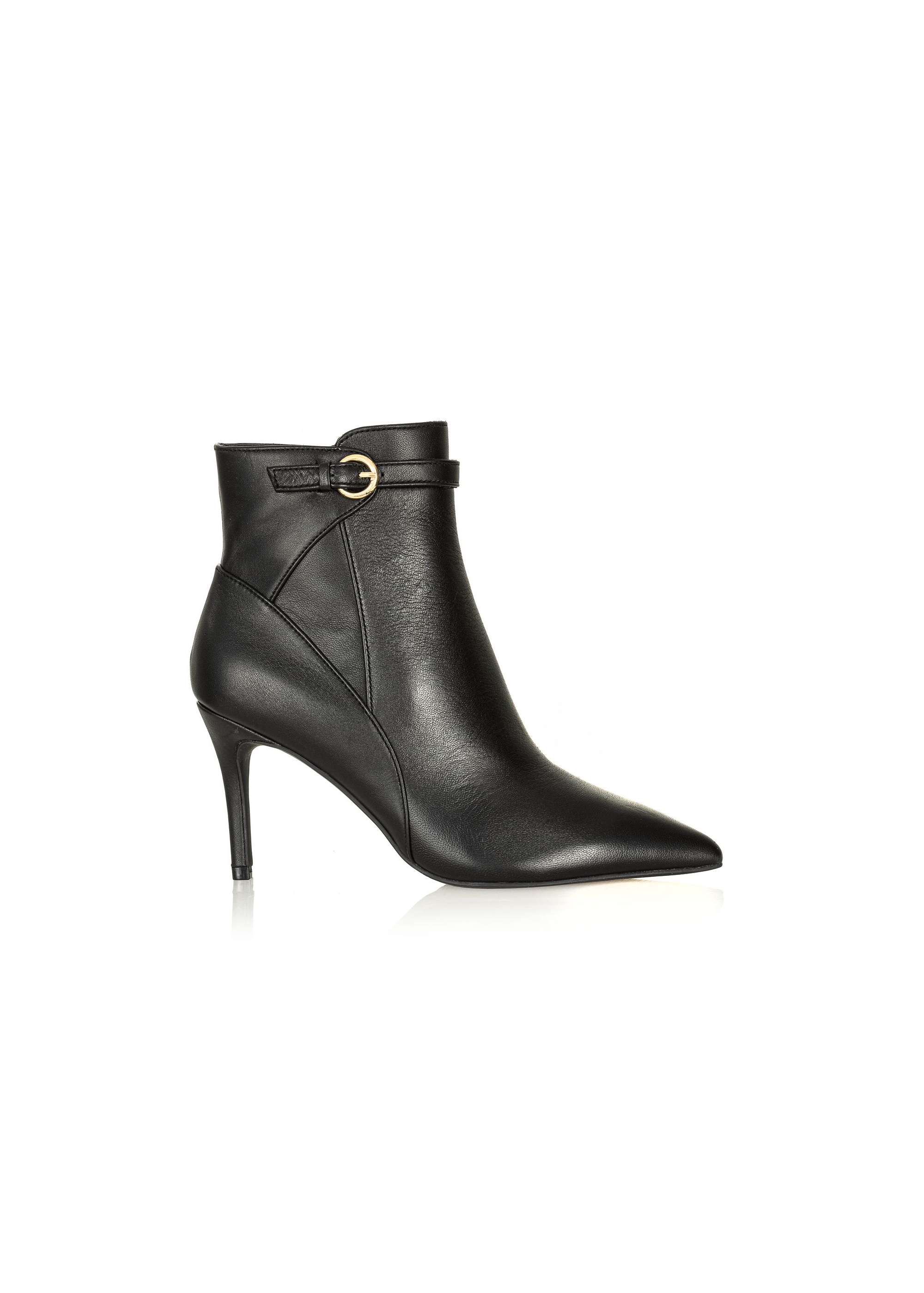 Black leather ankle boots with a high heel BUTYD-1123-99(Z24)-02