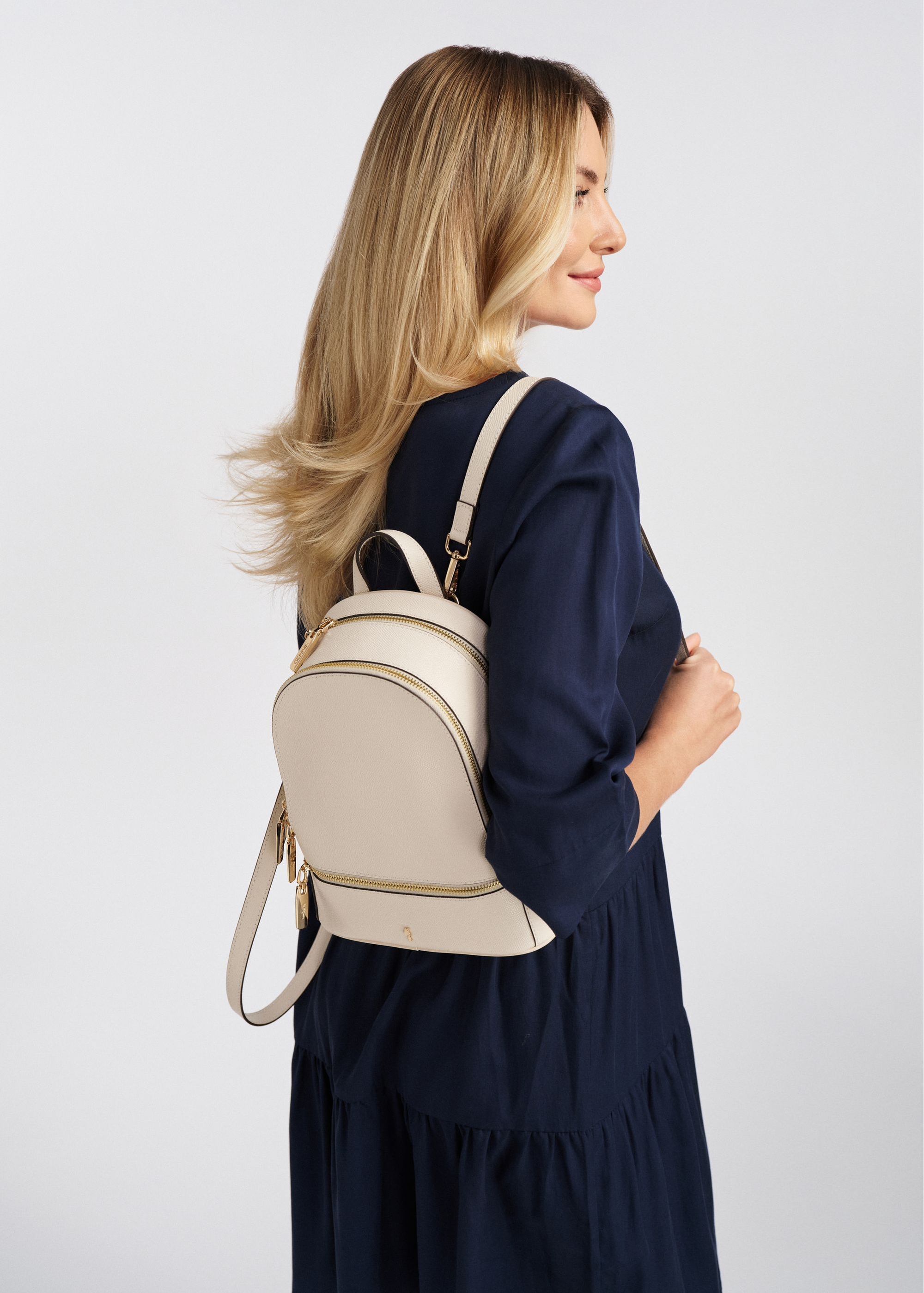 Cream leather medium women's backpack PLCDS-0003-12(W25)