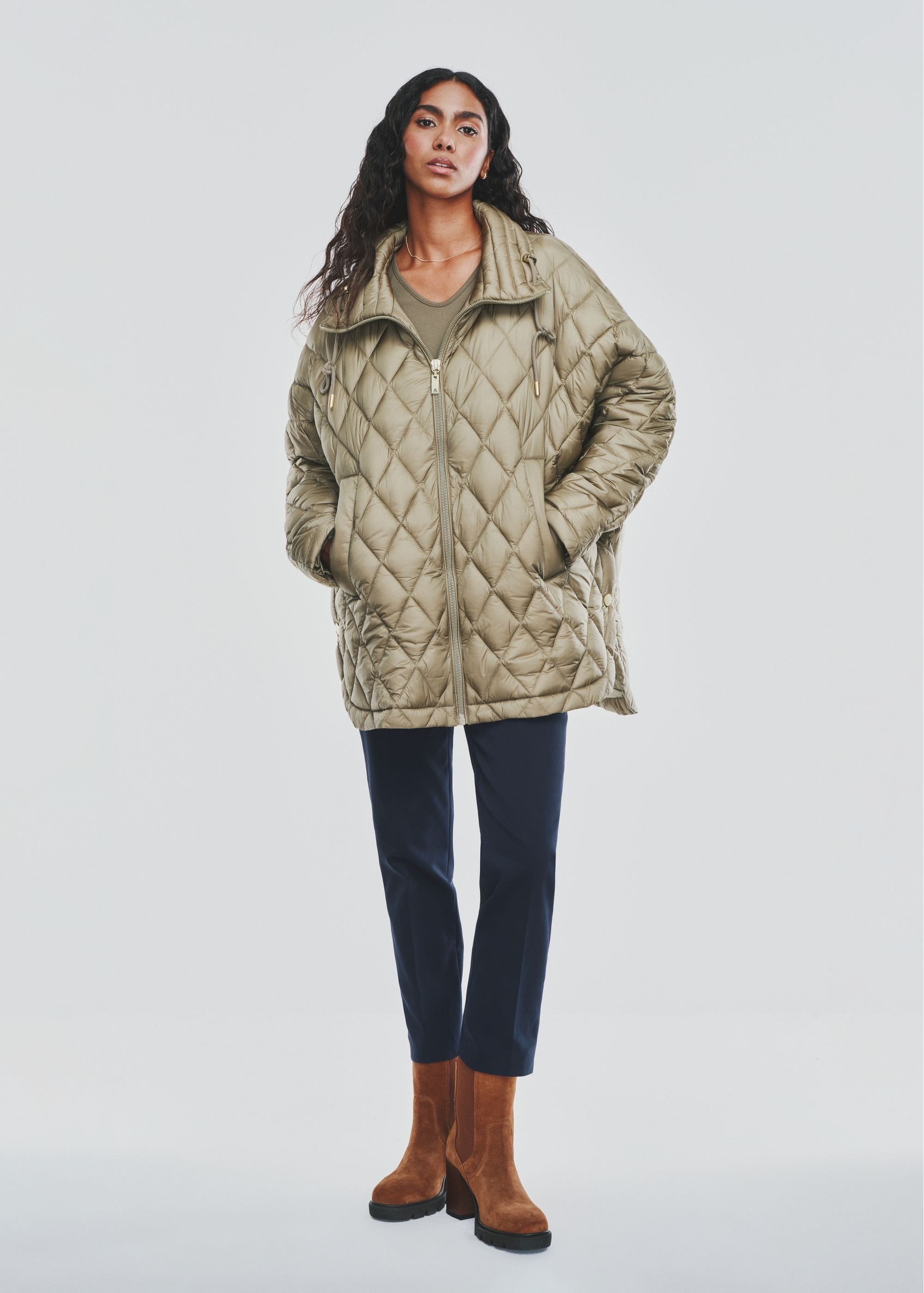 Quilted women's jacket in olive color KURDT-0550-57(Z24)-02