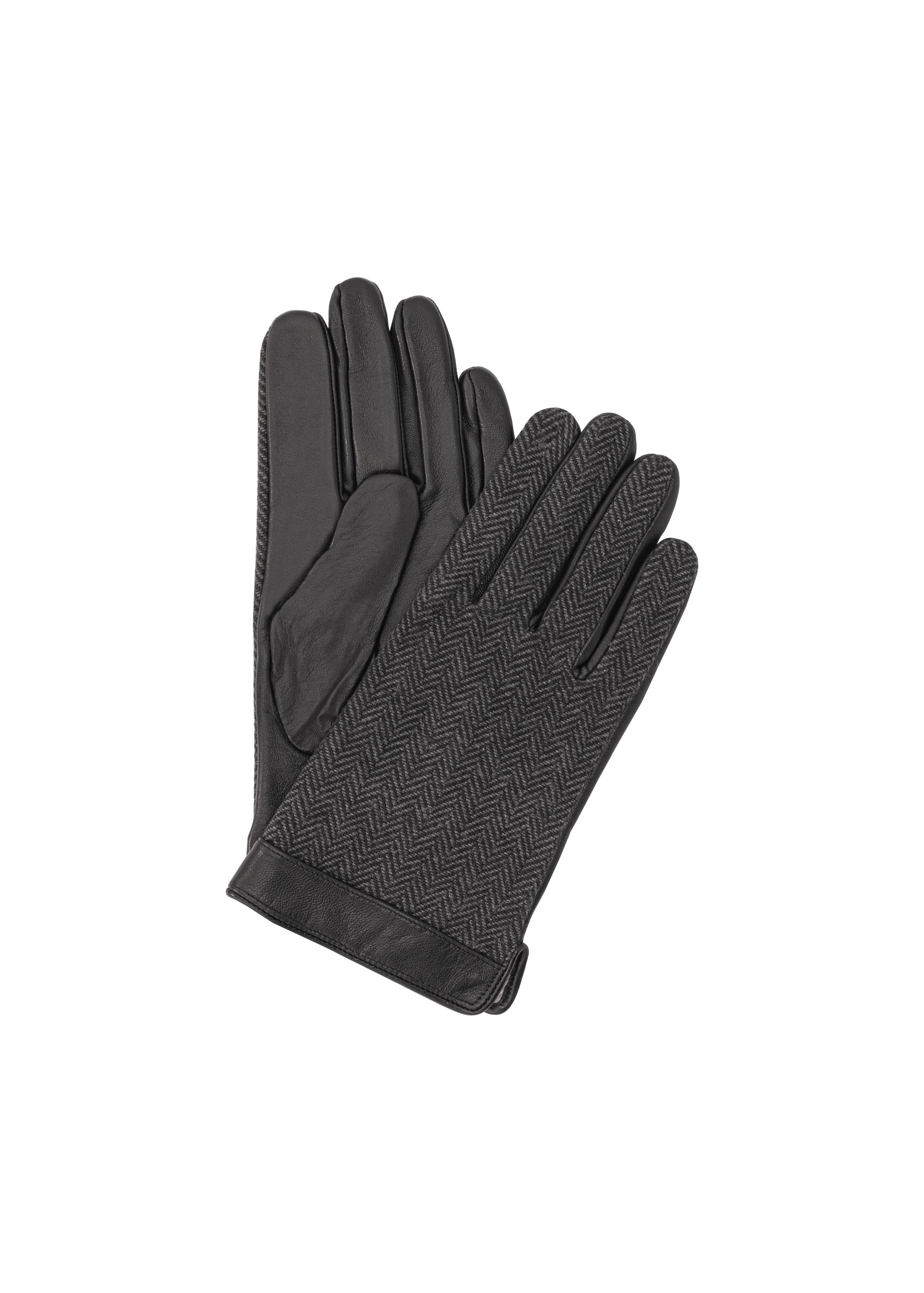 Men's black leather herringbone gloves REKMS-0073-98(Z23)-01