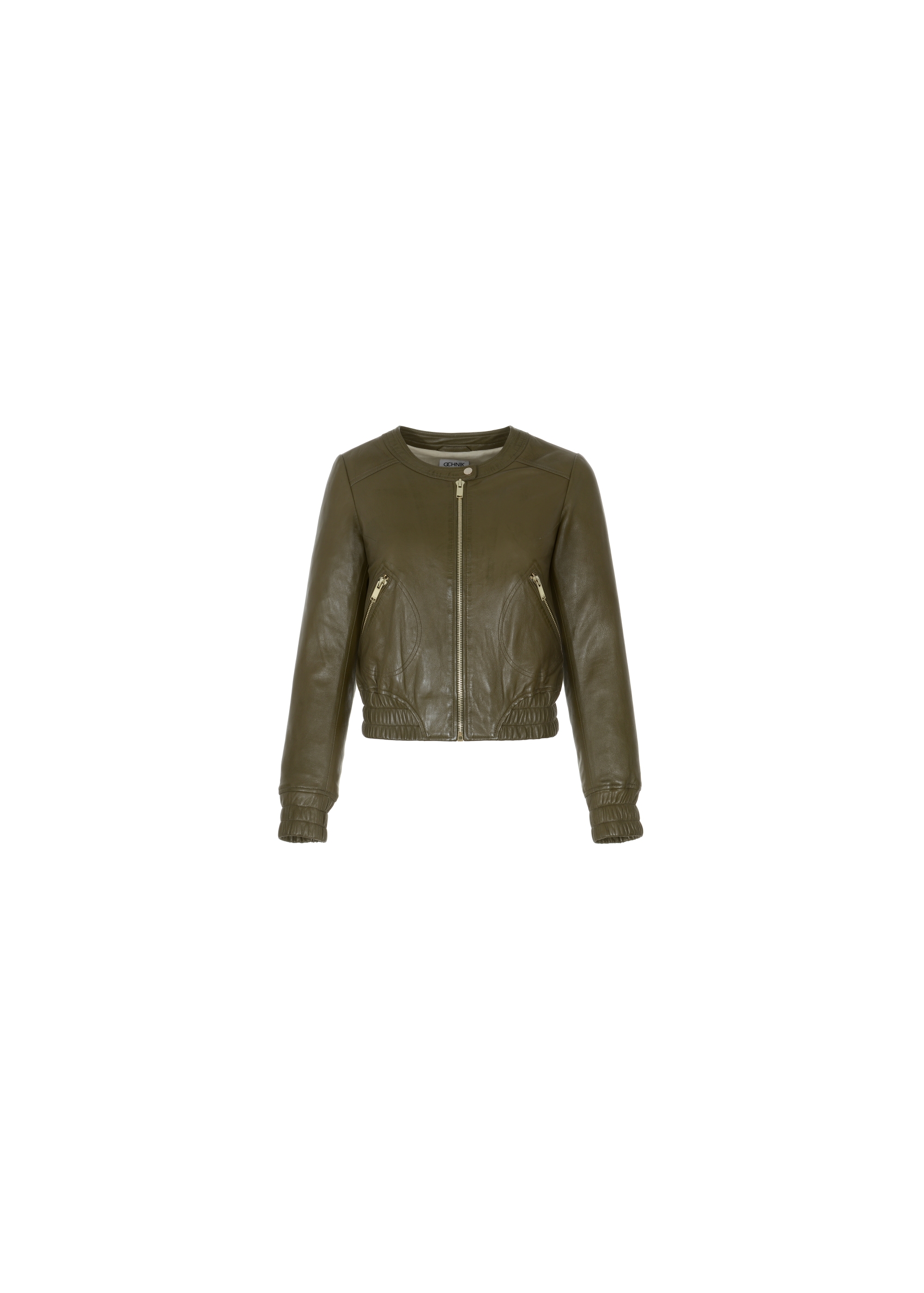 Women's leather jacket in khaki color KURDS-0342-1213(W22)-03