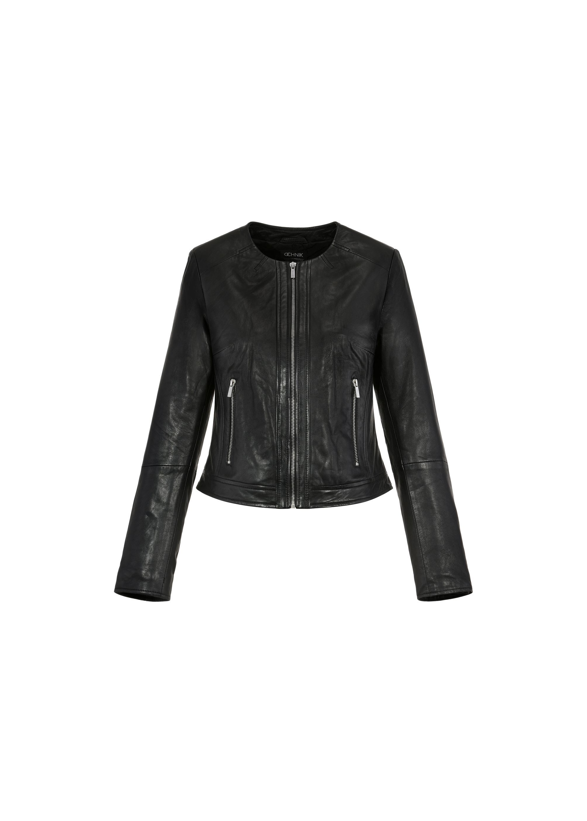 Black short women's leather jacket KURDS-0294-1340(KS)-05