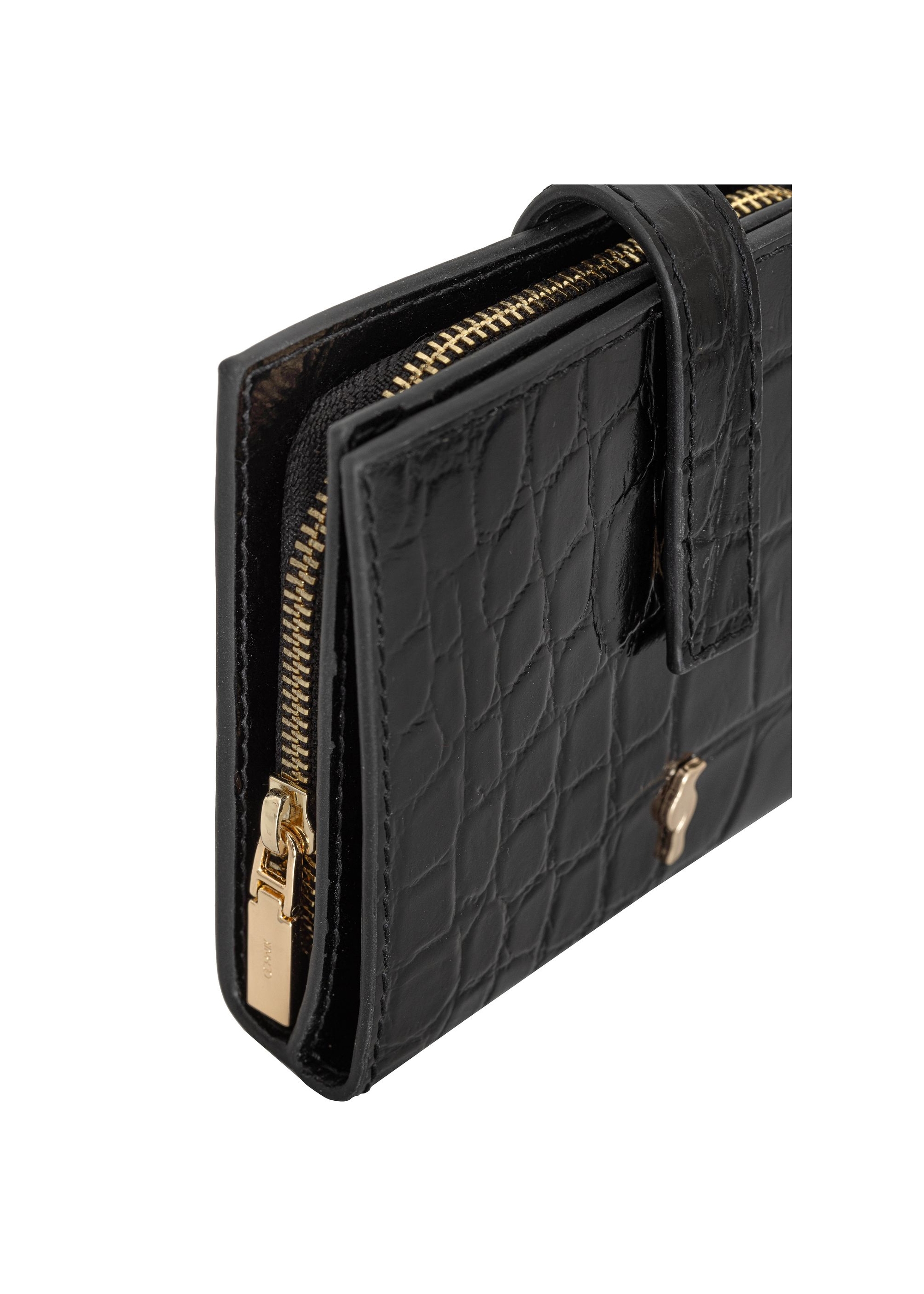 Black leather small wallet with croco motif PORES-0920-99(Z24)-06