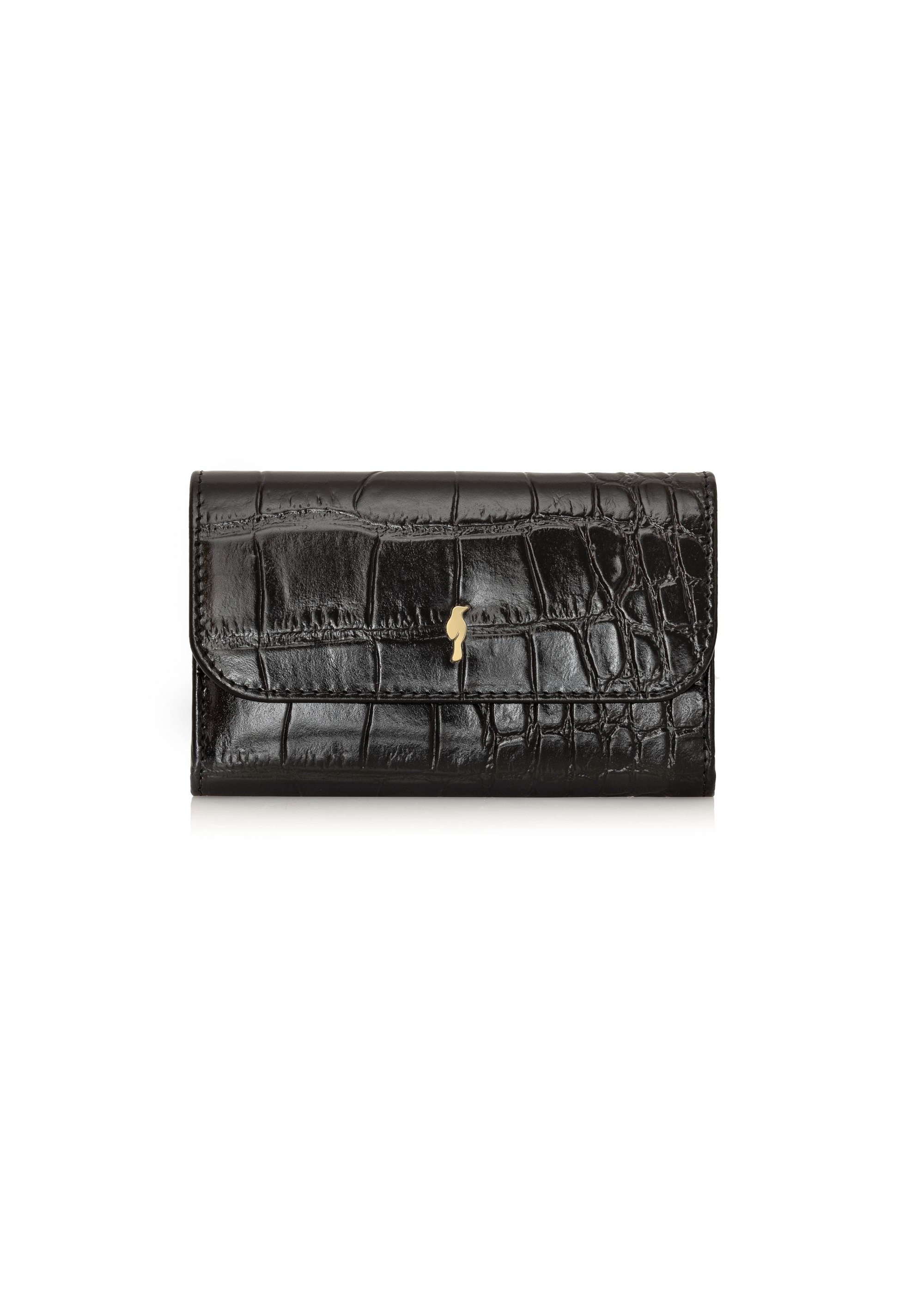 Black women's leather wallet with croco motif PORES-0921-99(Z24)-01