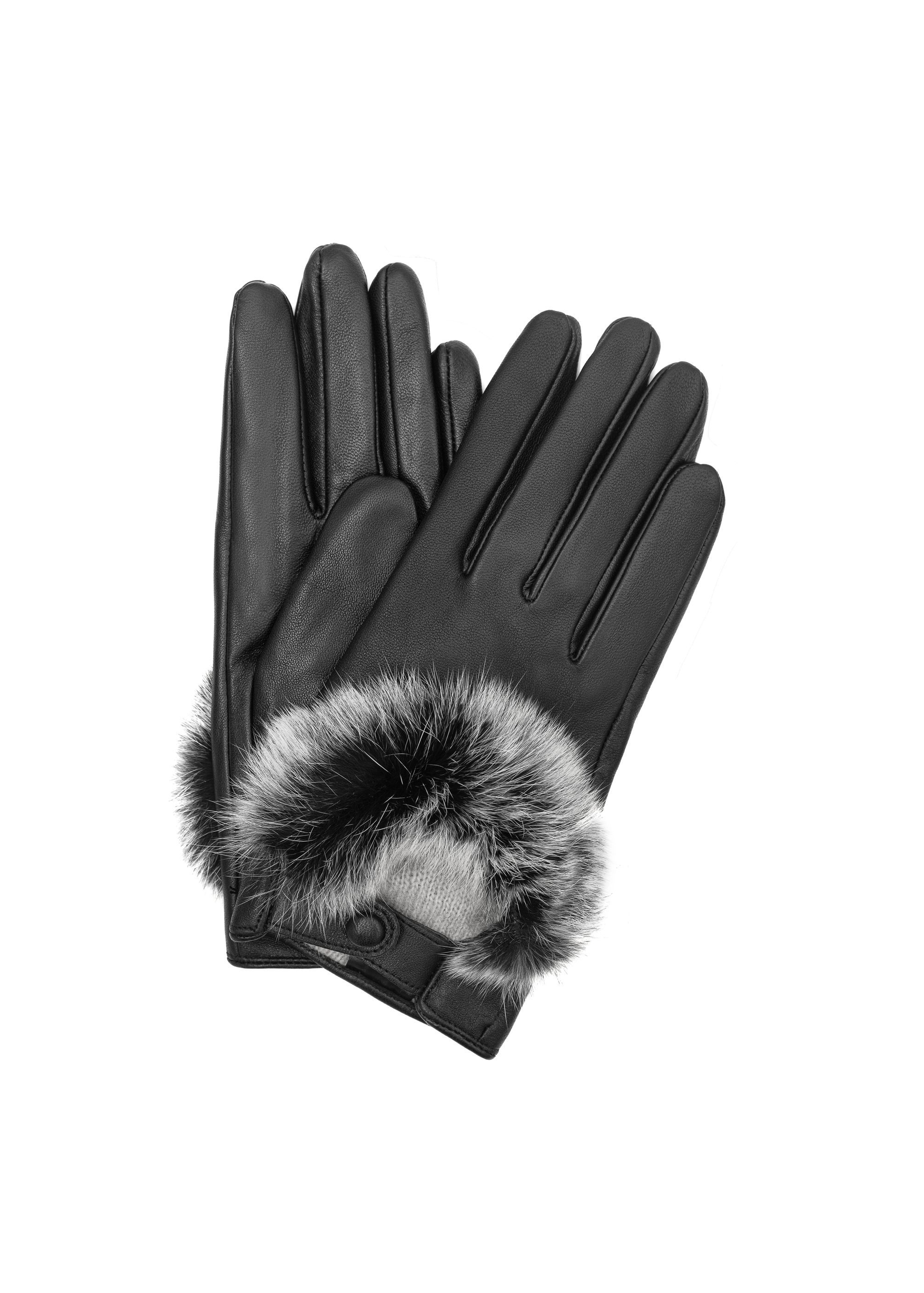 Black leather women's gloves REKDS-0089-99(Z24)-01