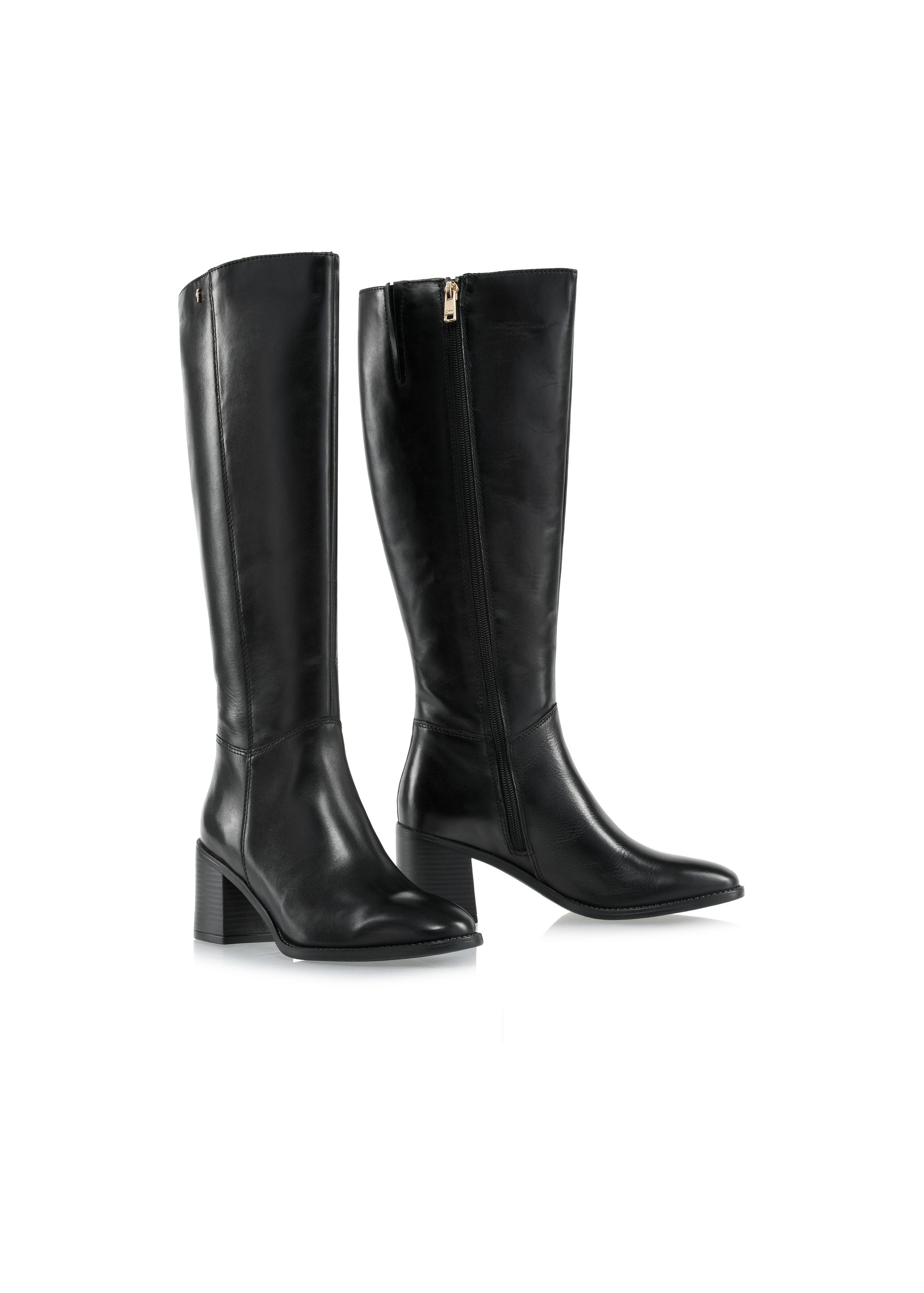 Black leather high heel boots BUTYD-1100-99(Z24)-02