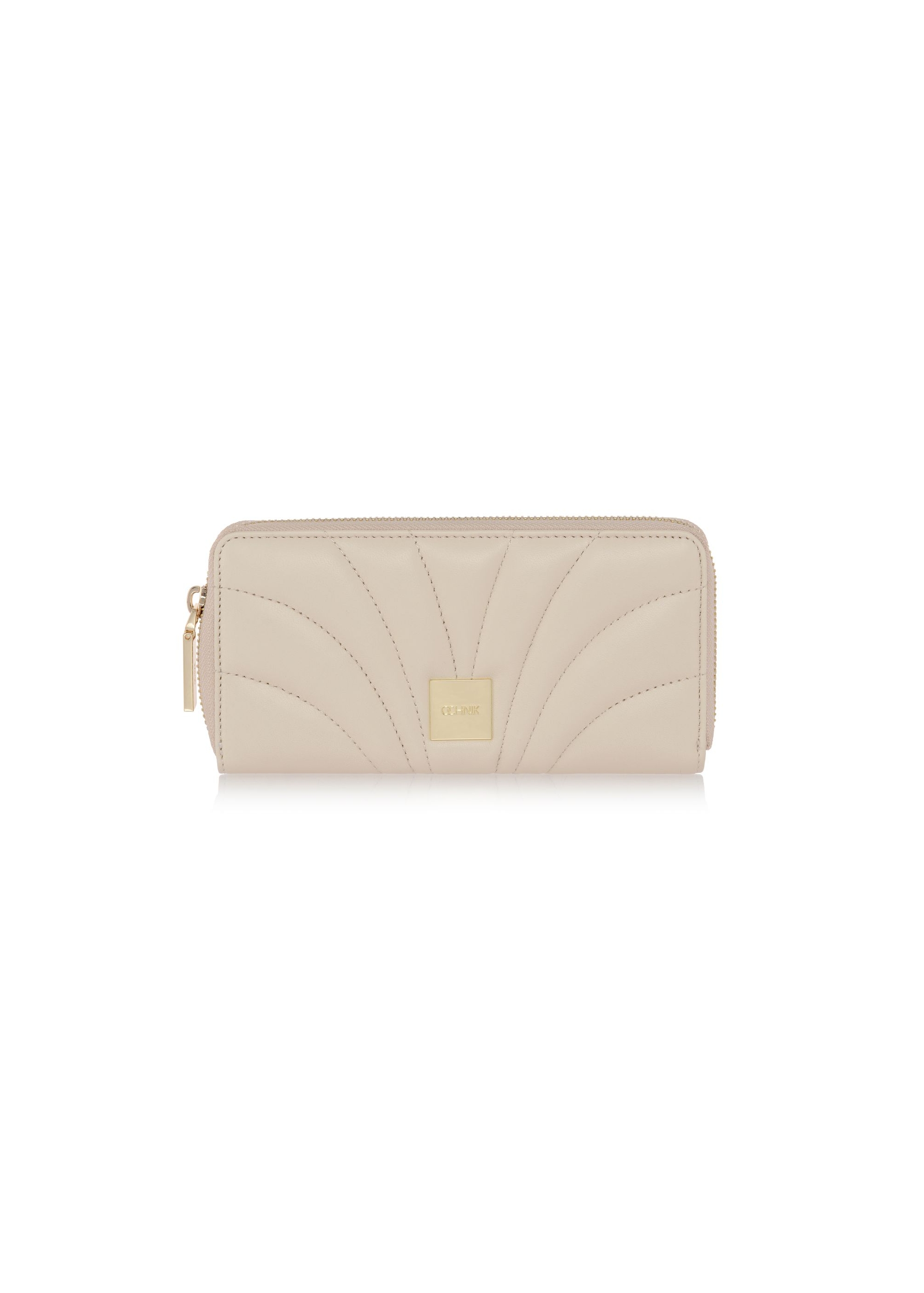 Large cream women's wallet with stitching PORES-0800B-12(W23)-01