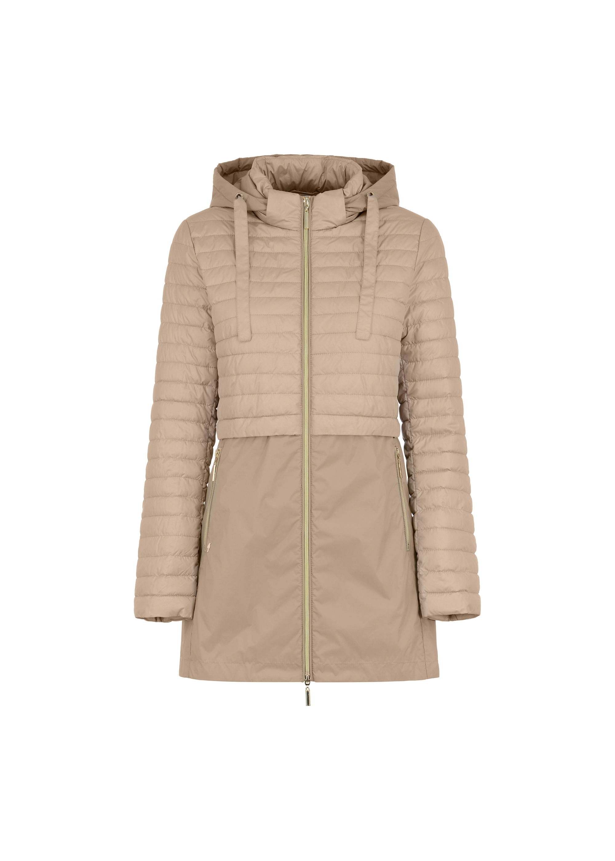 Beige women's hooded jacket KURDT-0422-81(W23)-06