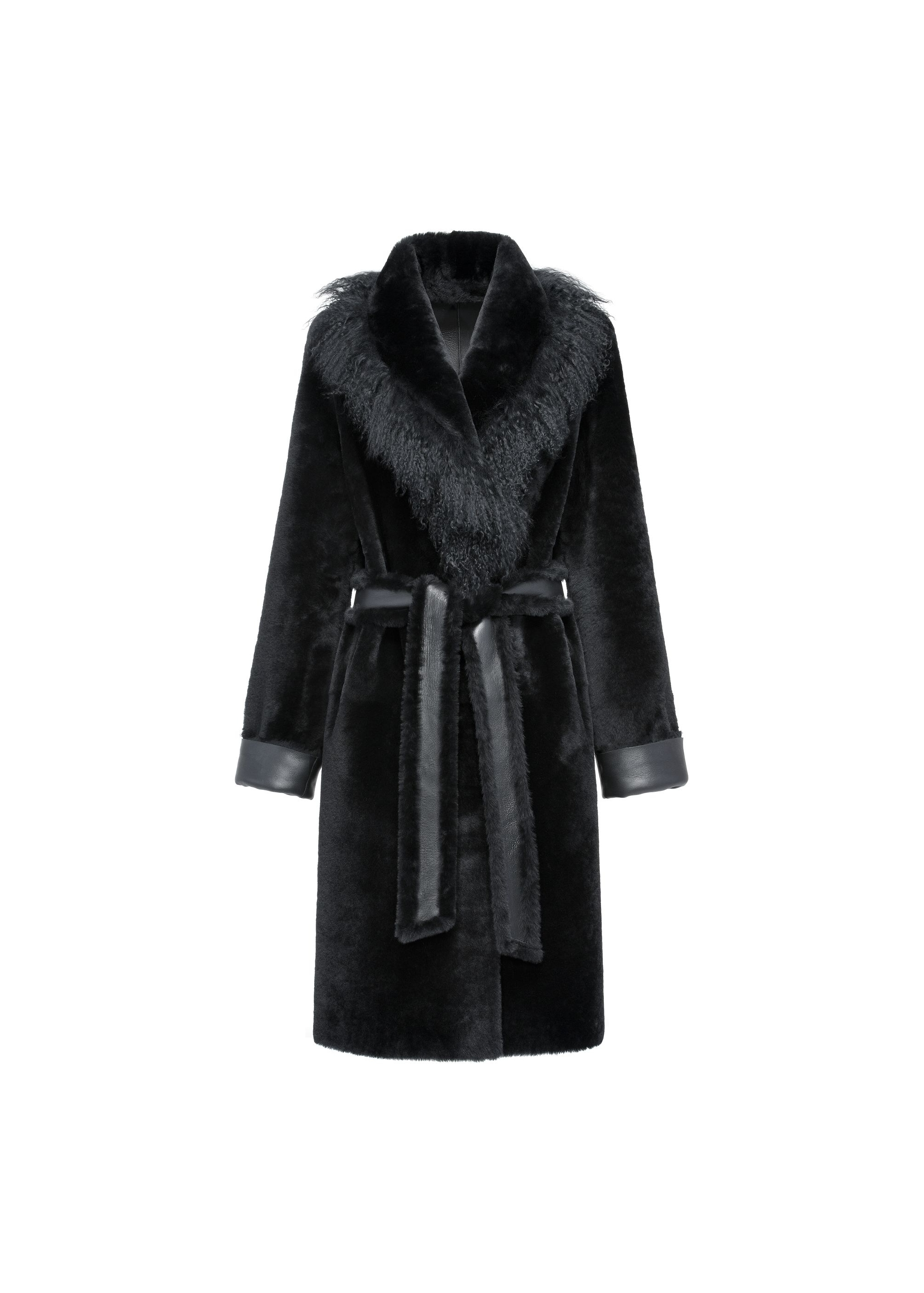 Black leather double-sided women's sheepskin coat KOZDS-0084-1673(Z24)-04