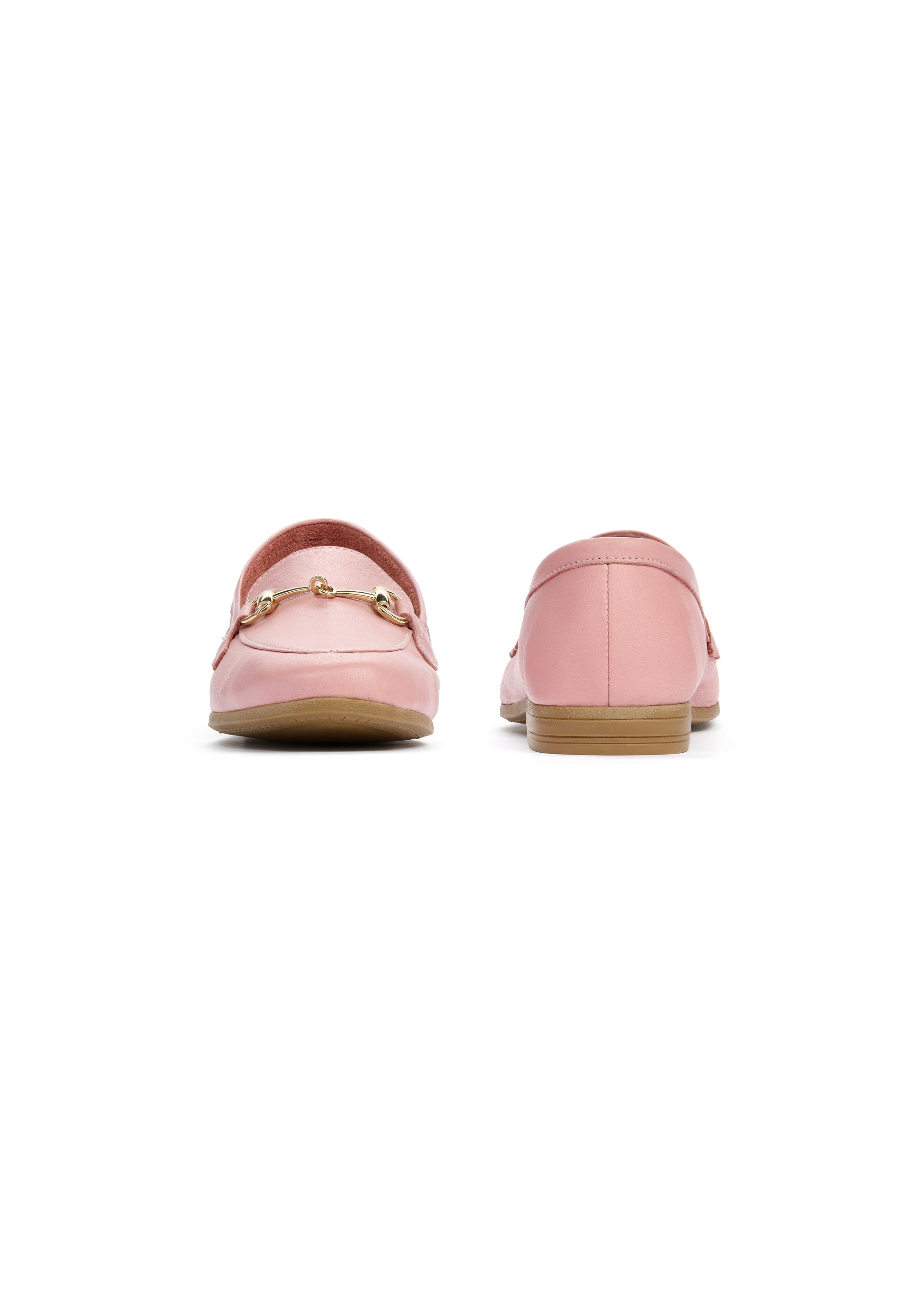 Leather pink women's moccasins with buckle BUTYD-0916-31(W25)