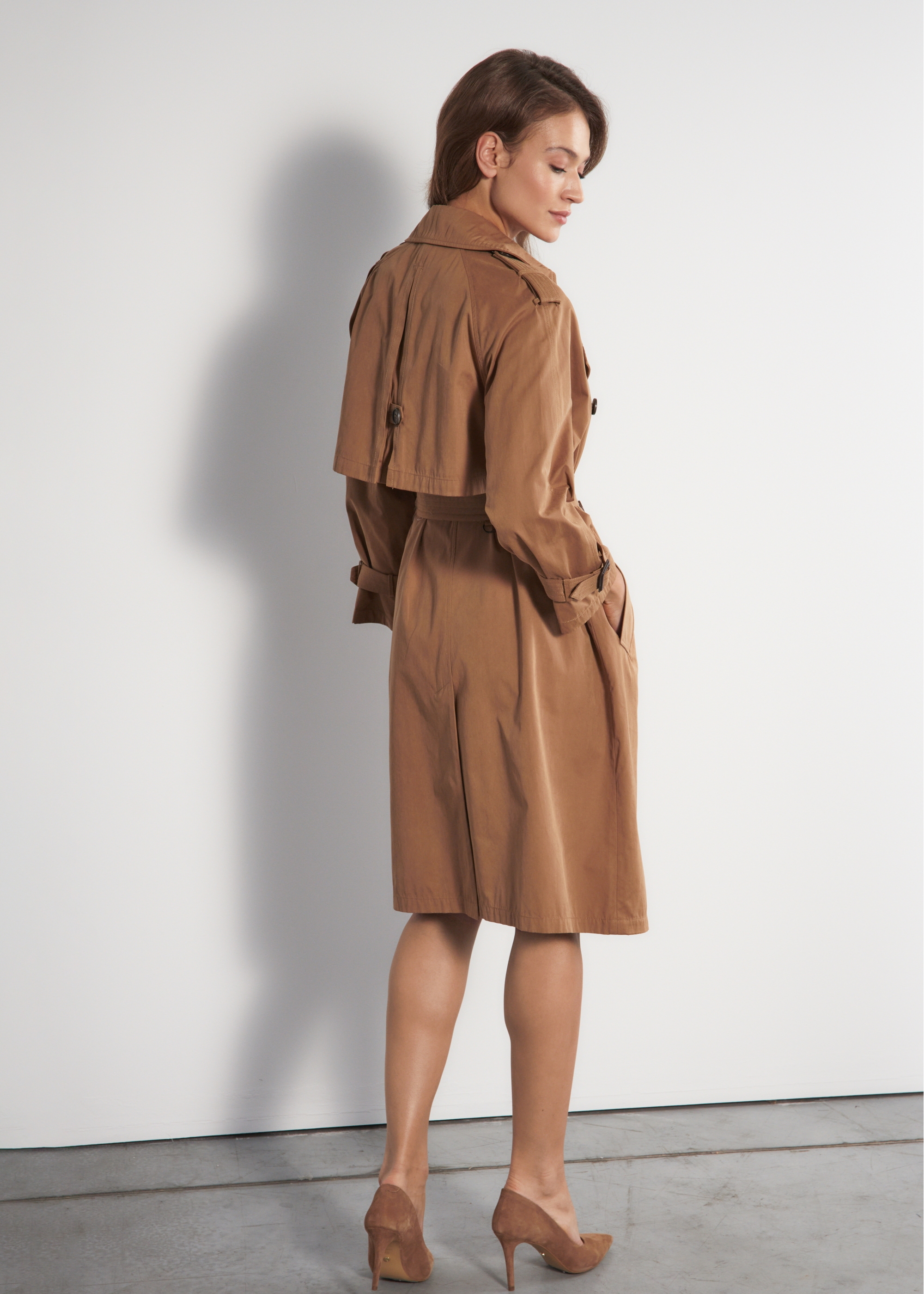 Brown women's coat with belt KURDT-0430-24(W23)-04