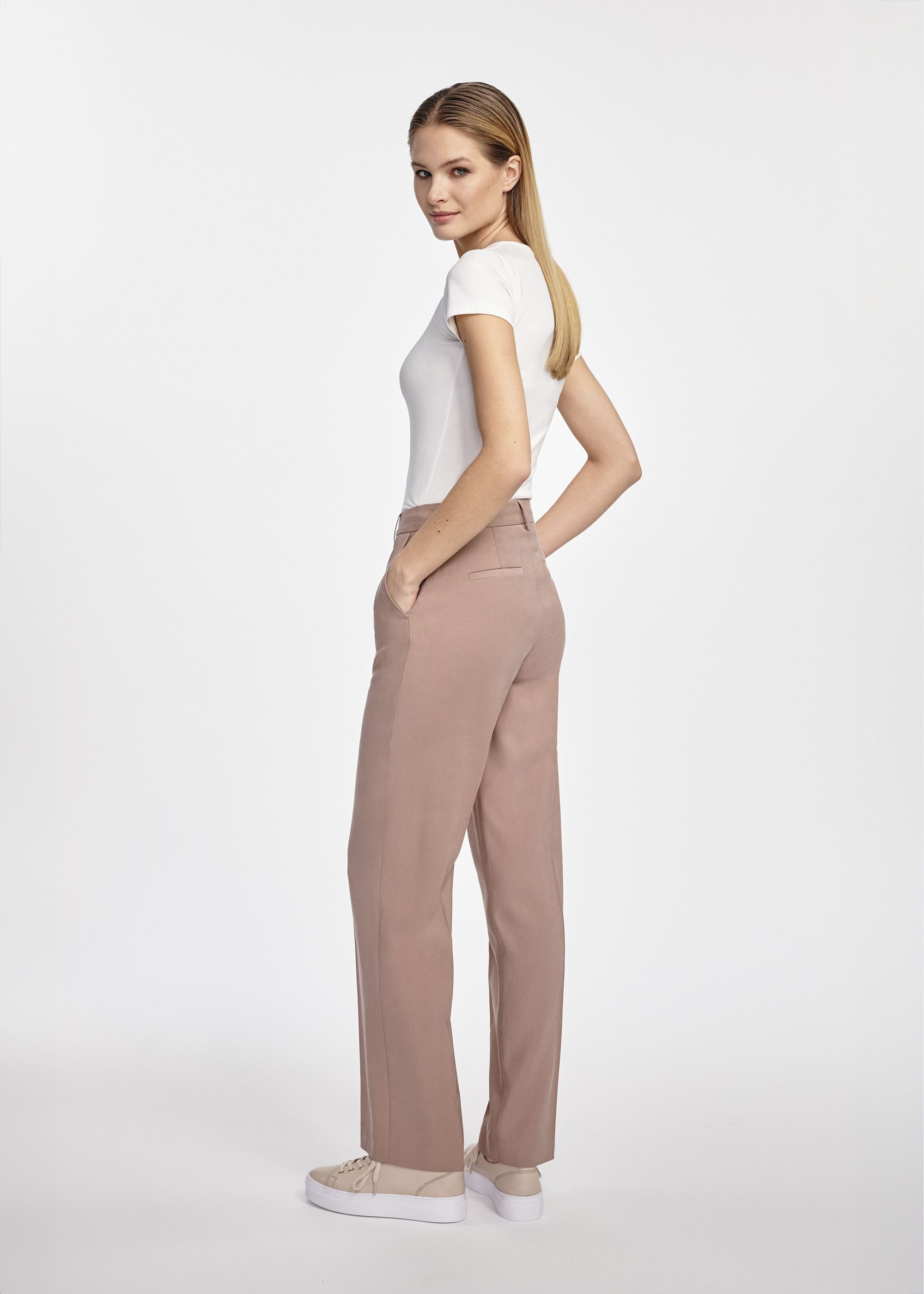 Beige elegant women's trousers SPODT-0106-83(W25)-02