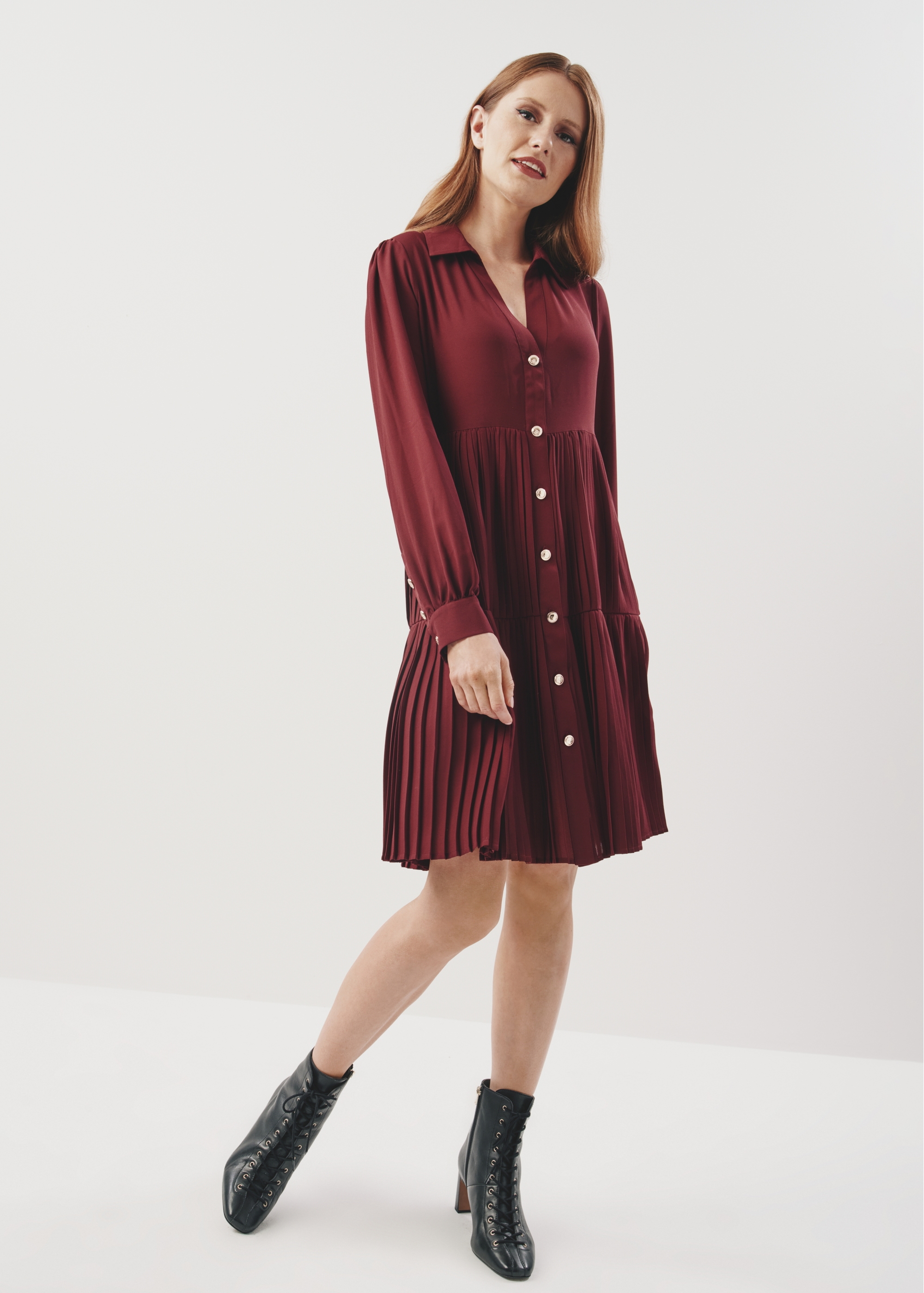 Maroon shirt dress SUKDT-0176-49(Z23)-02