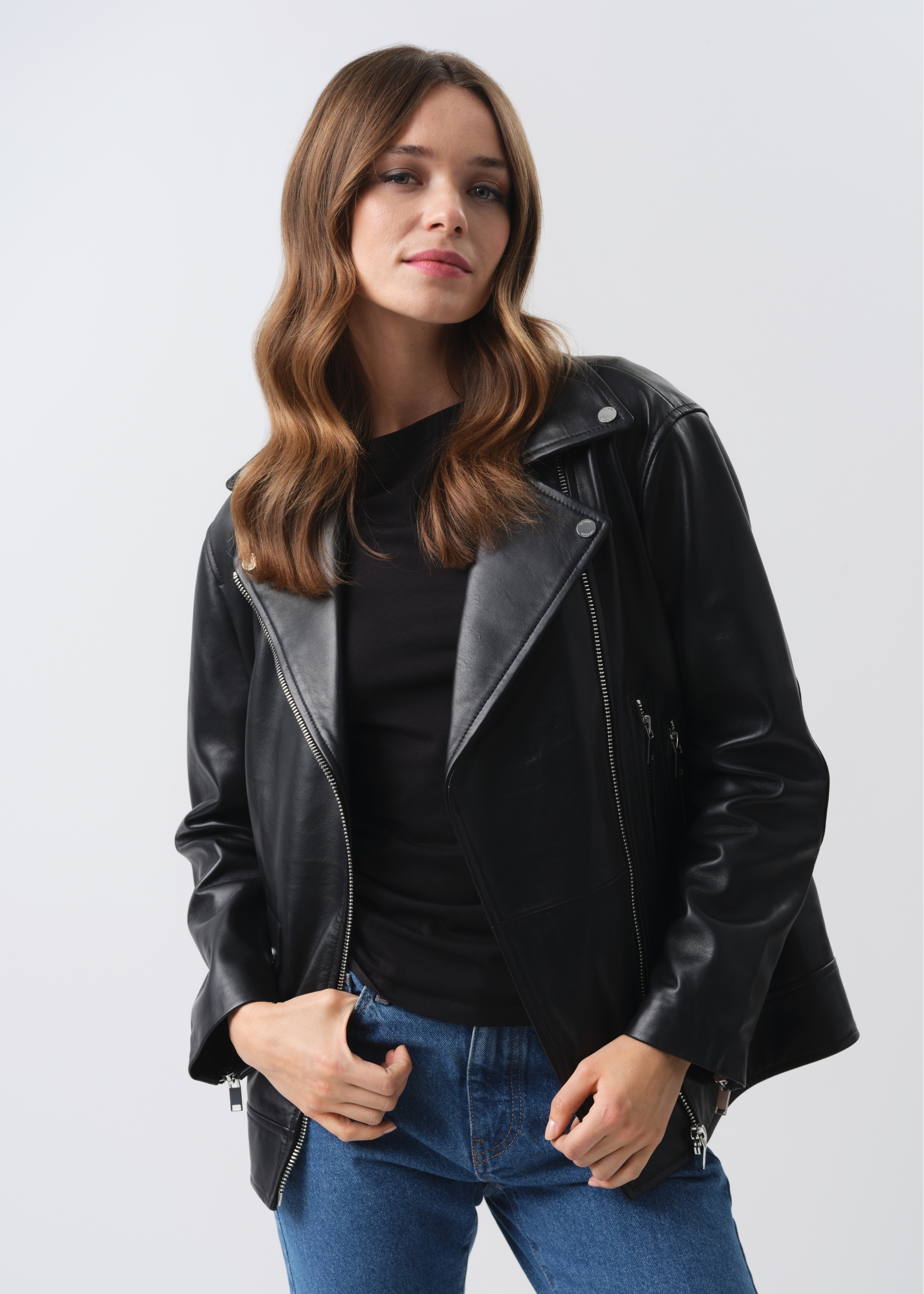 Black leather oversize ramones KURDS-0459-5491(W24)-03