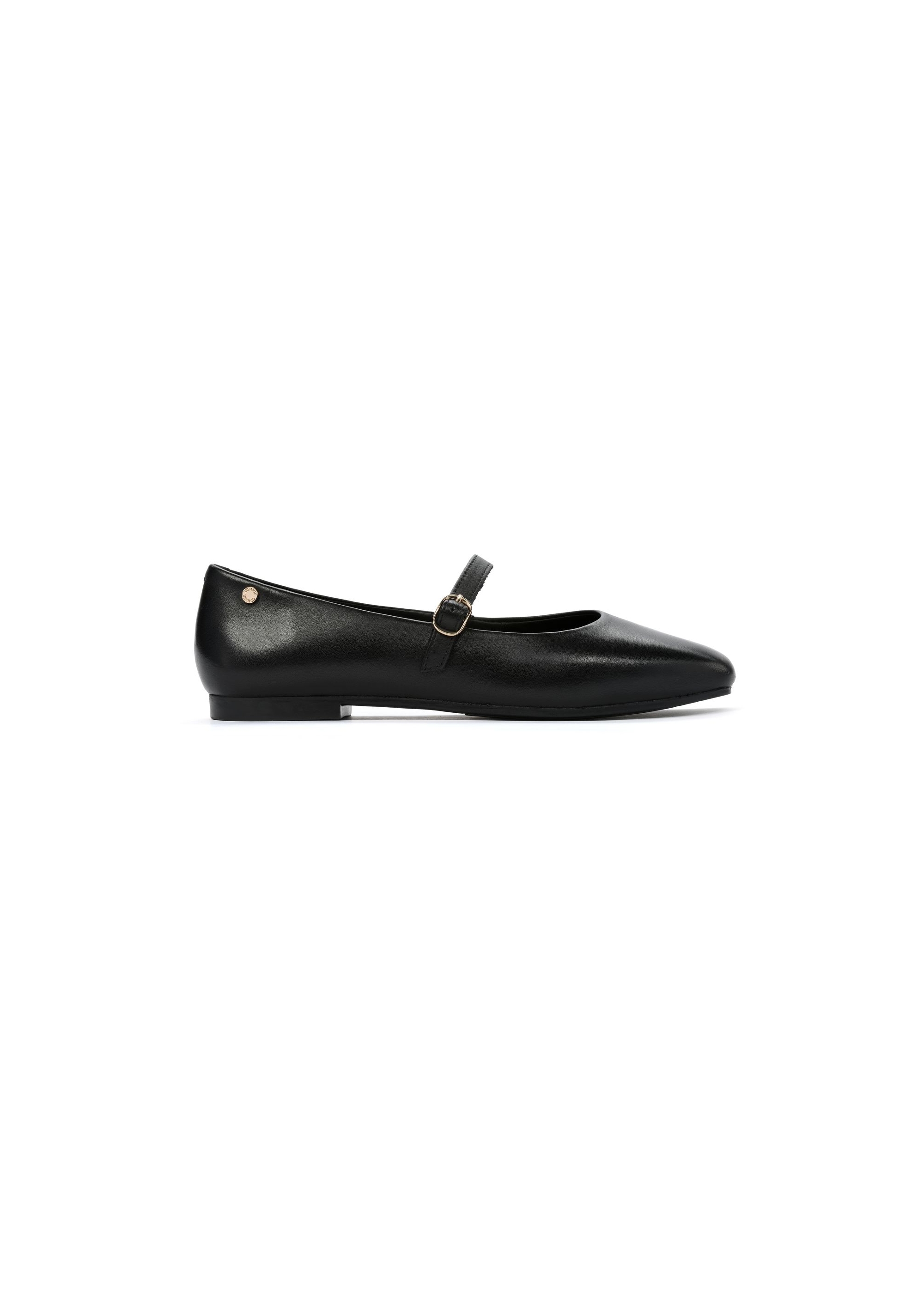 Black leather ballet flats with strap BUTYD-1145-99(W25)-01