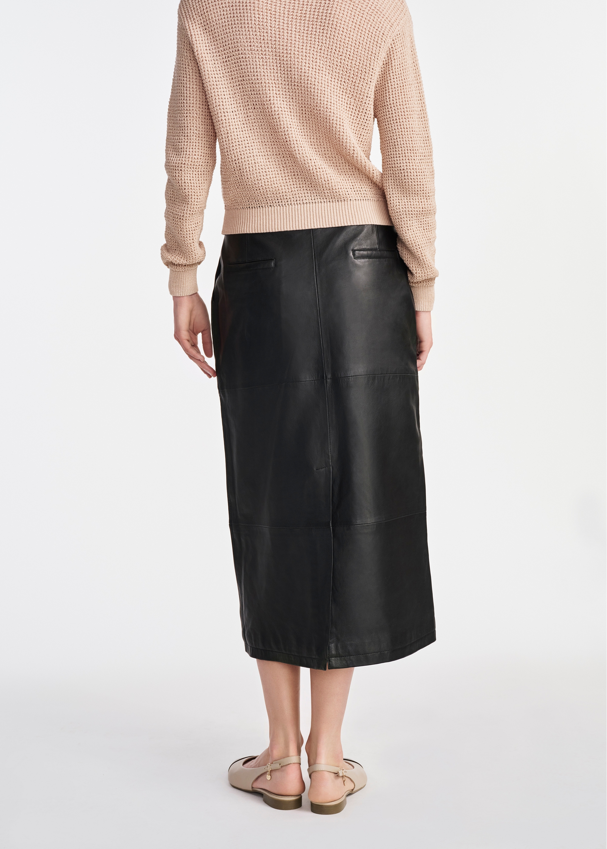 Black Leather Midi Skirt SPCDS-0076-1273(W25)-03