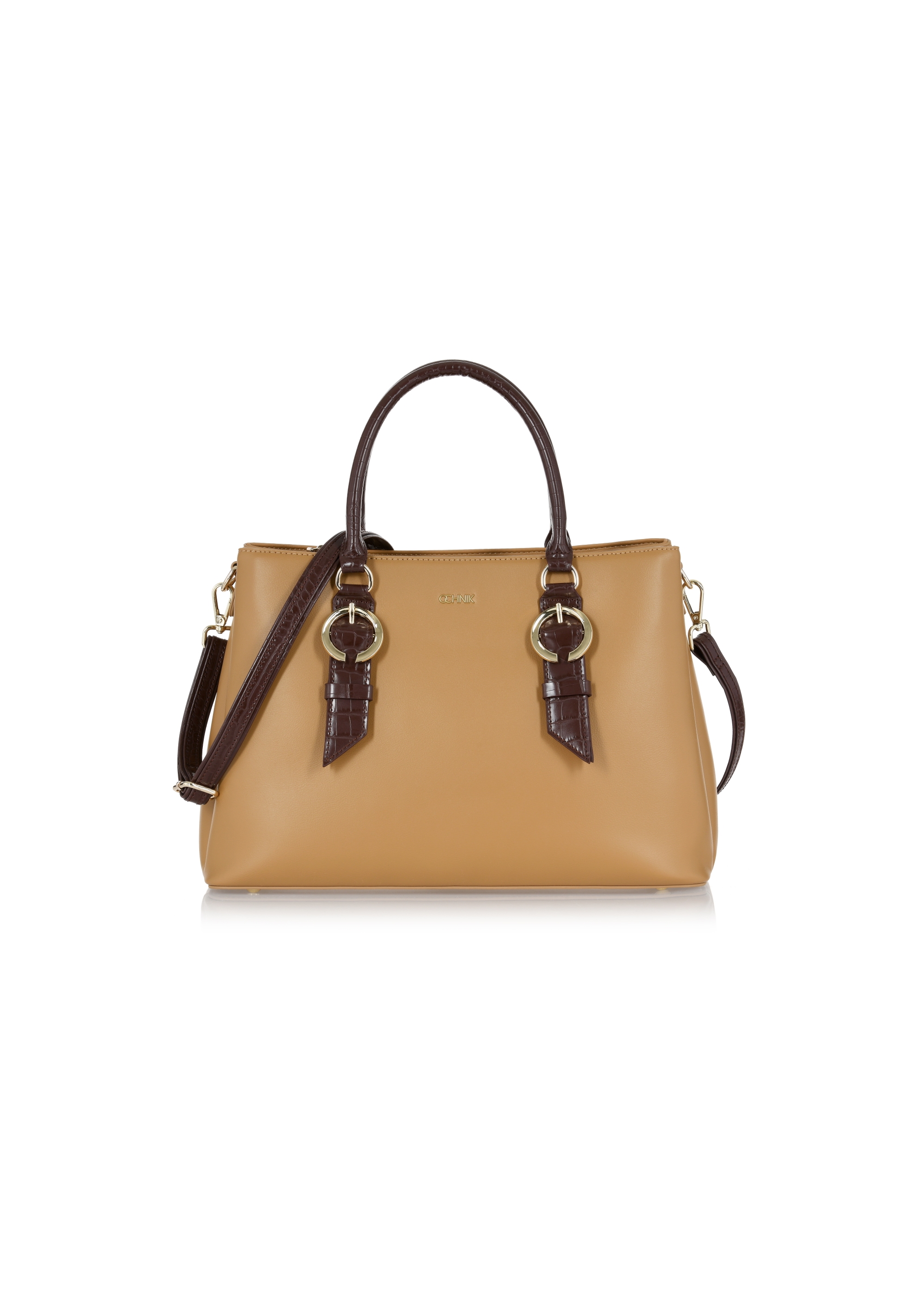 Beige imitation leather shopper bag TOREC-0892-81(W24)-01