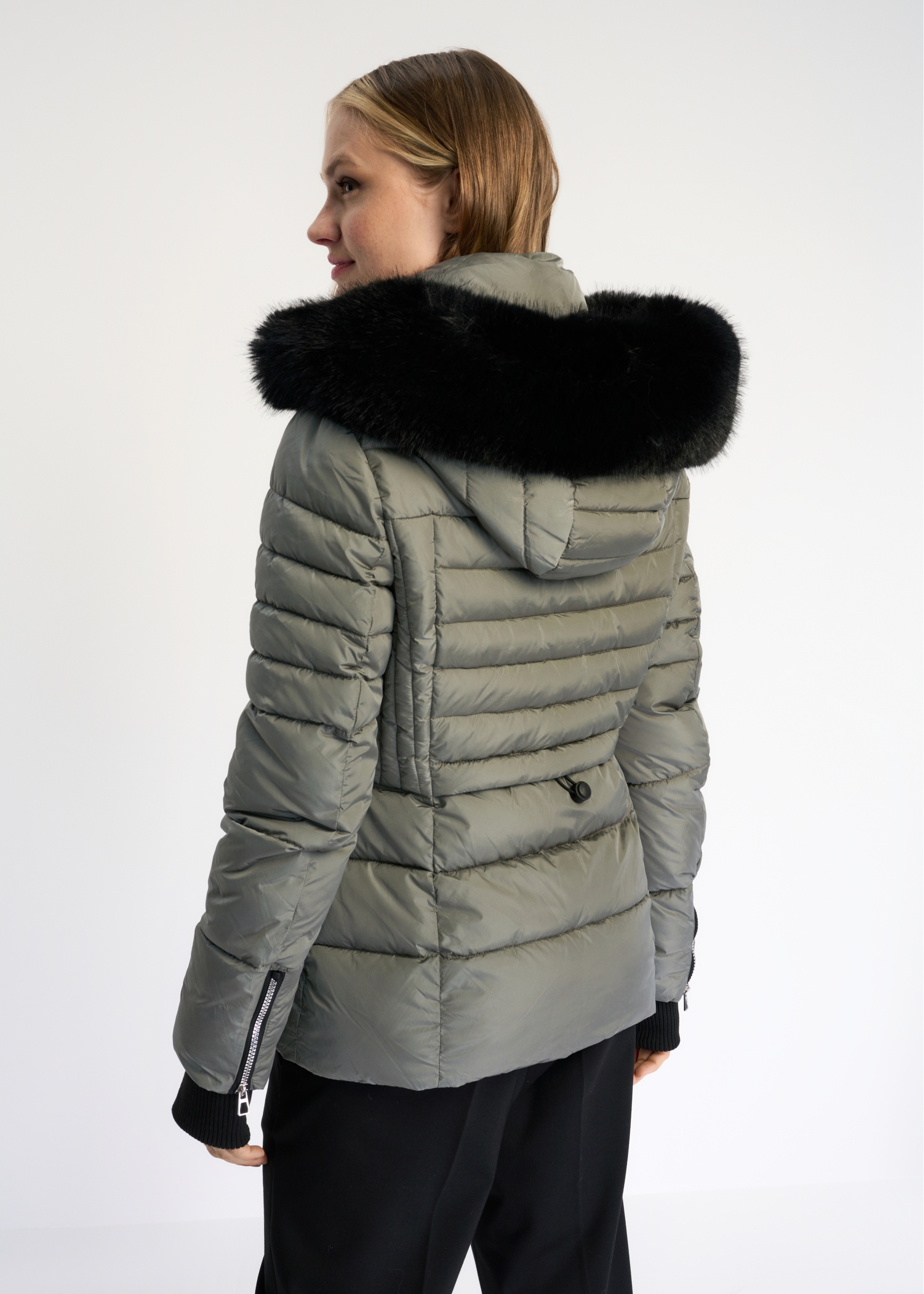 Women's gray autumn jacket with zippers KURDT-0370-91(Z22)-04