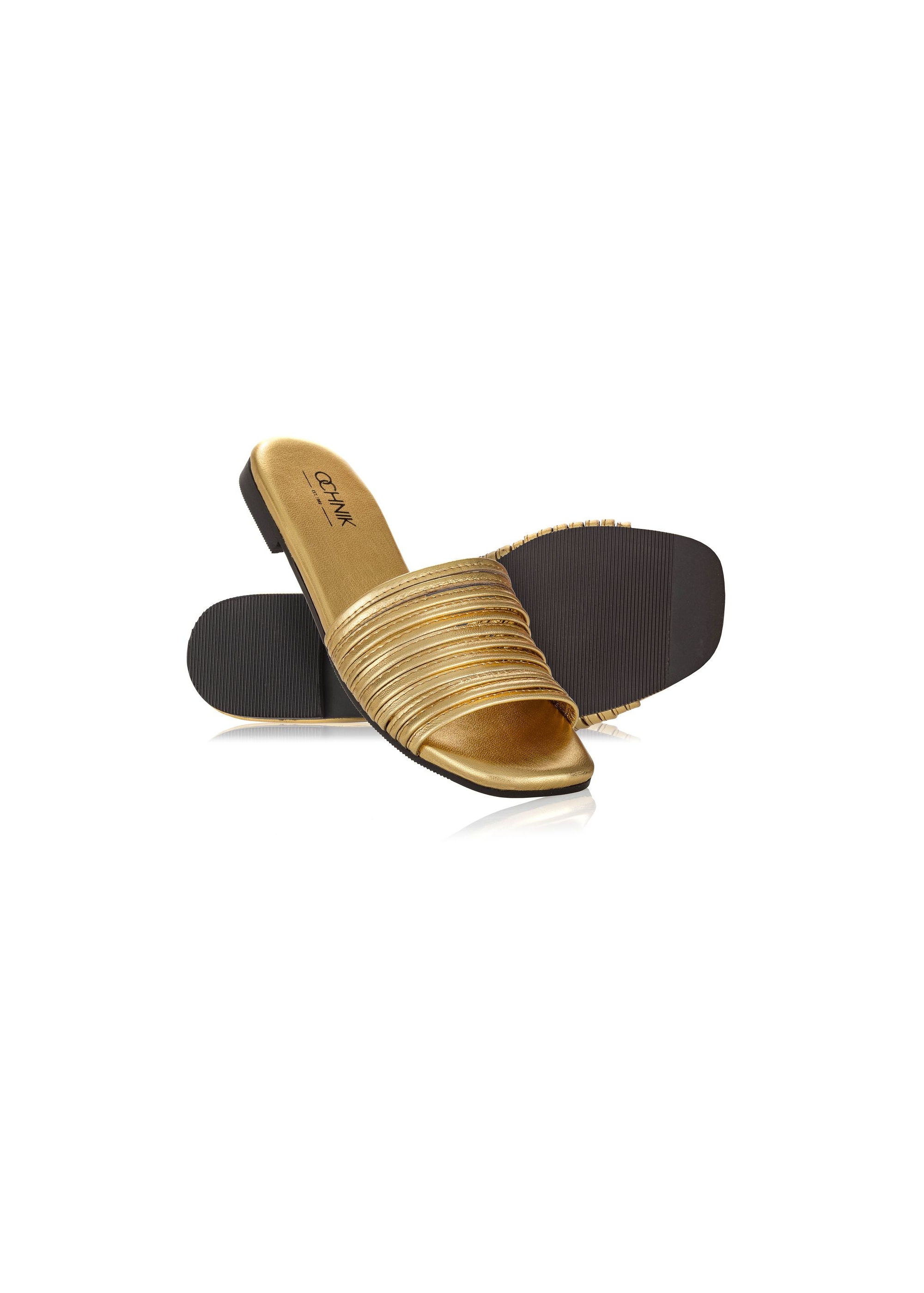 Women's gold leather flip-flops BUTYD-1048-28(W24)-03