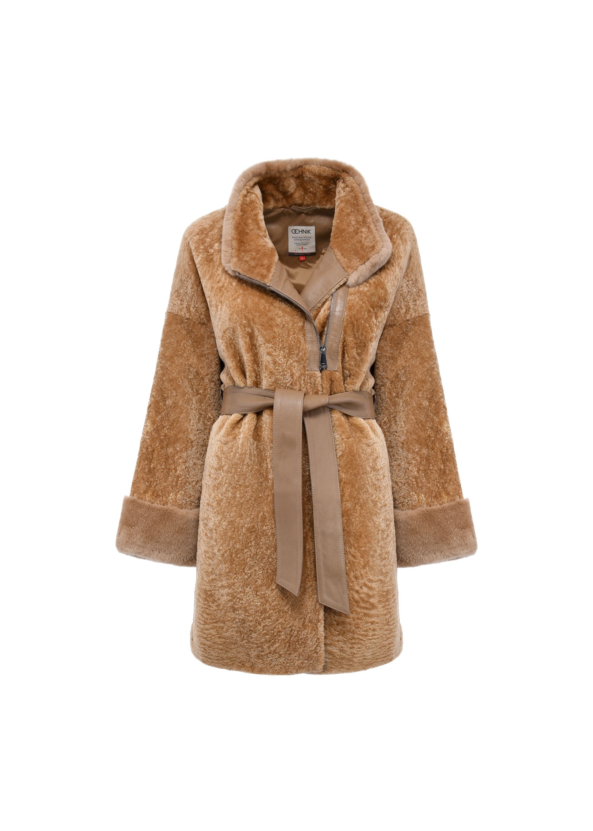 Beige women's leather sheepskin coat KOZDS-0079-3176(Z24)-01