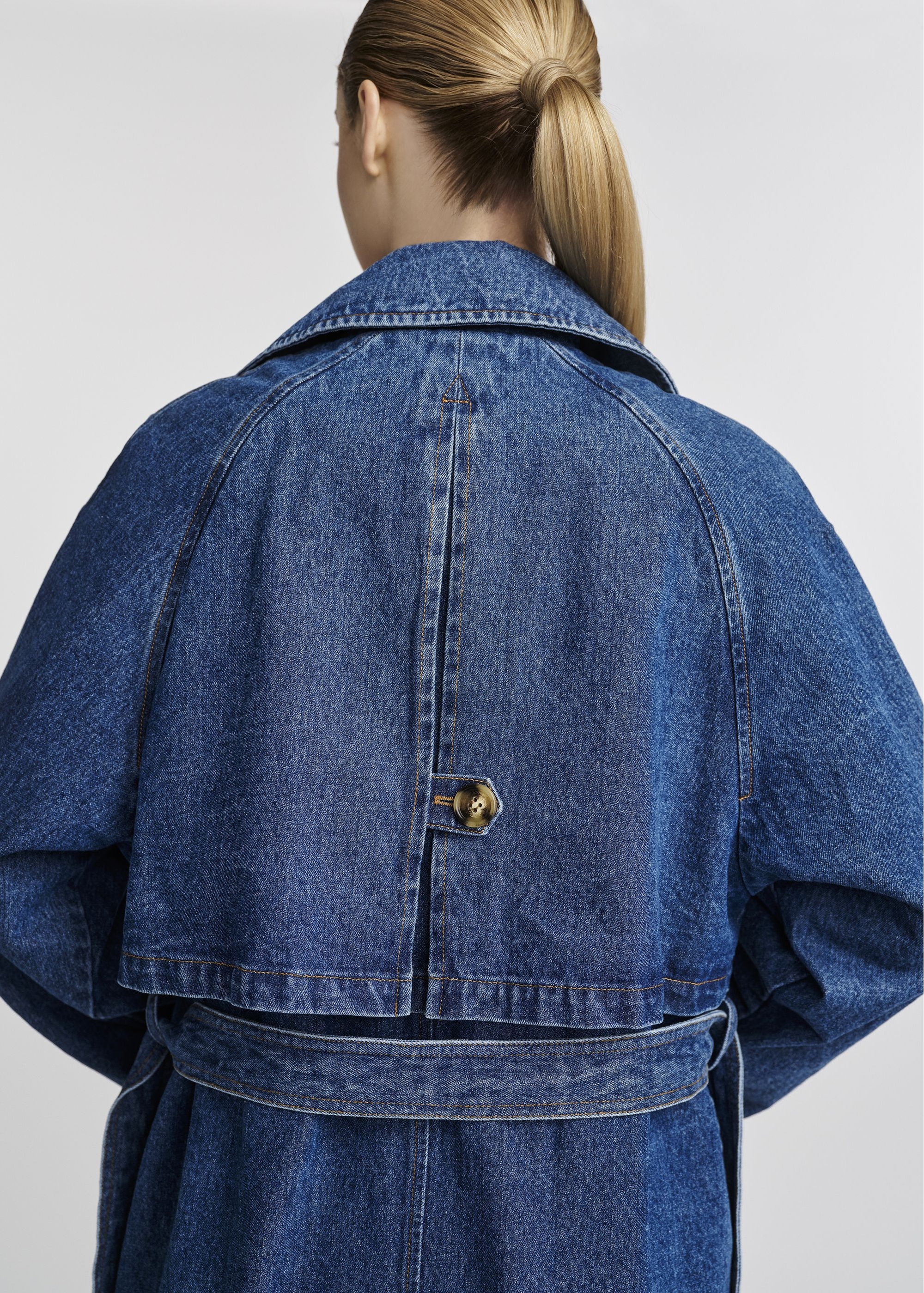 Women's denim jacket in the form of a coat KURDT-0566-69(W25)-04