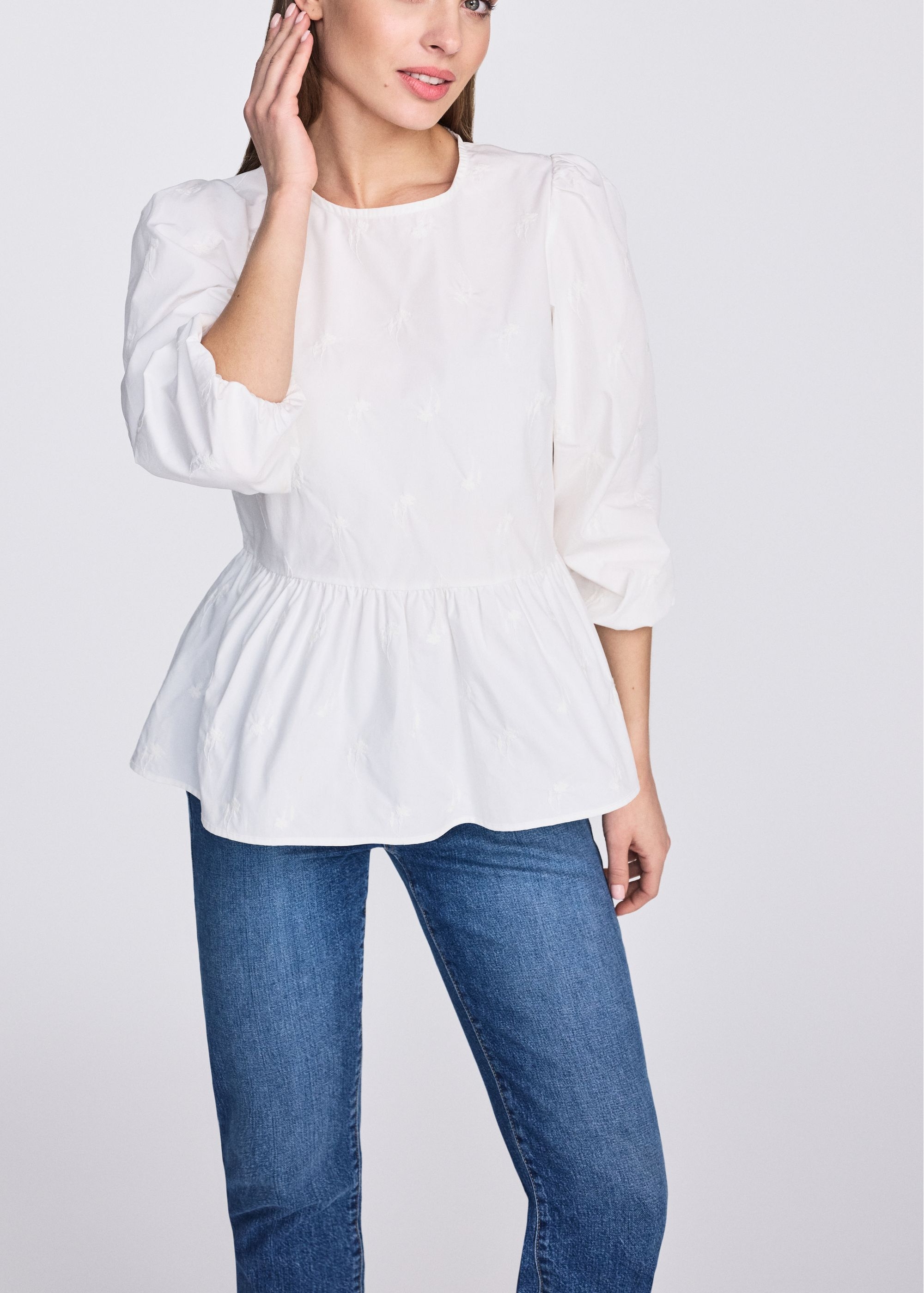 White peplum blouse with embroidery BLUDT-0188-12(W25)-02