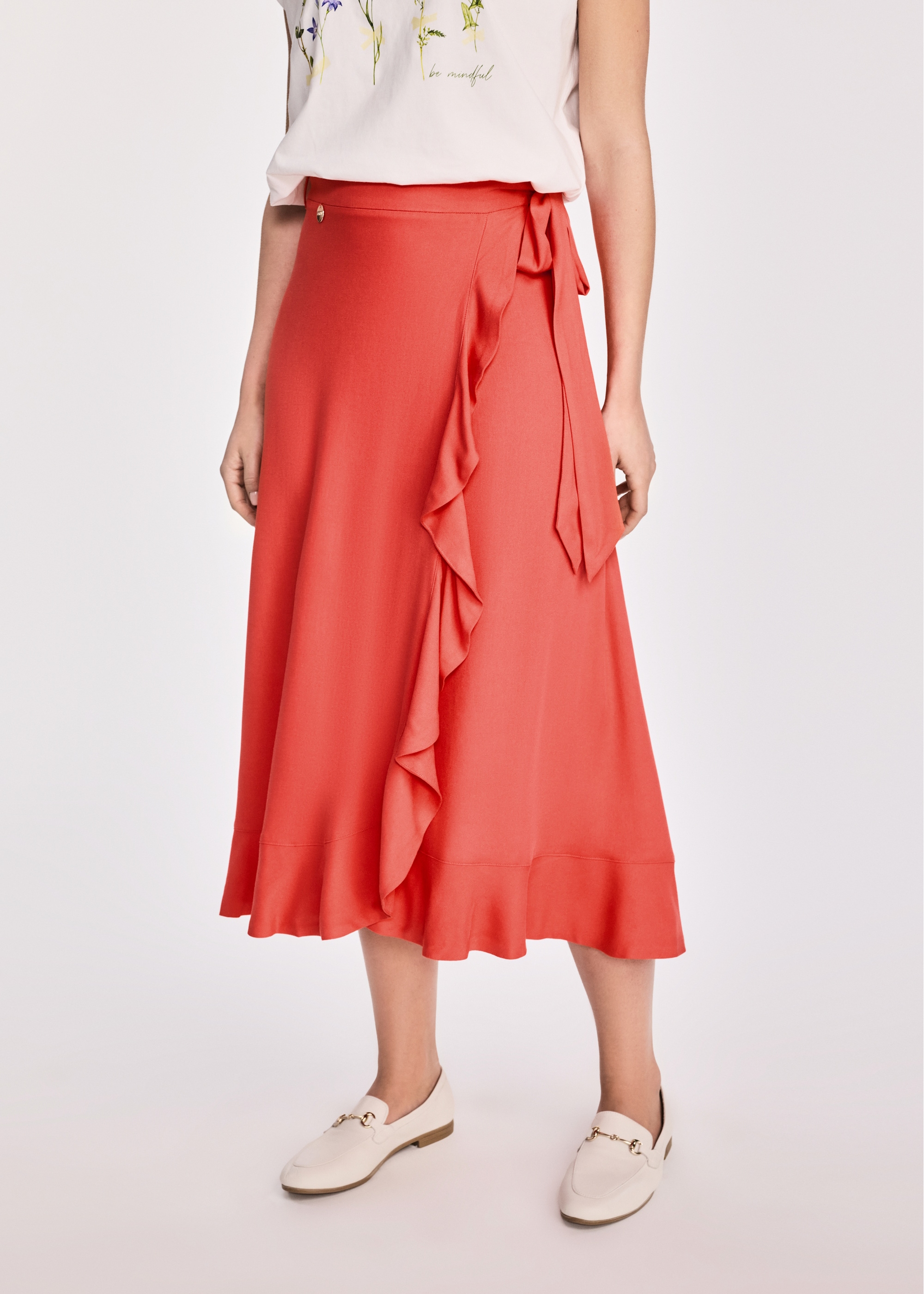 Coral women's skirt with ruffles SPCDT-0107-18(W25)-01