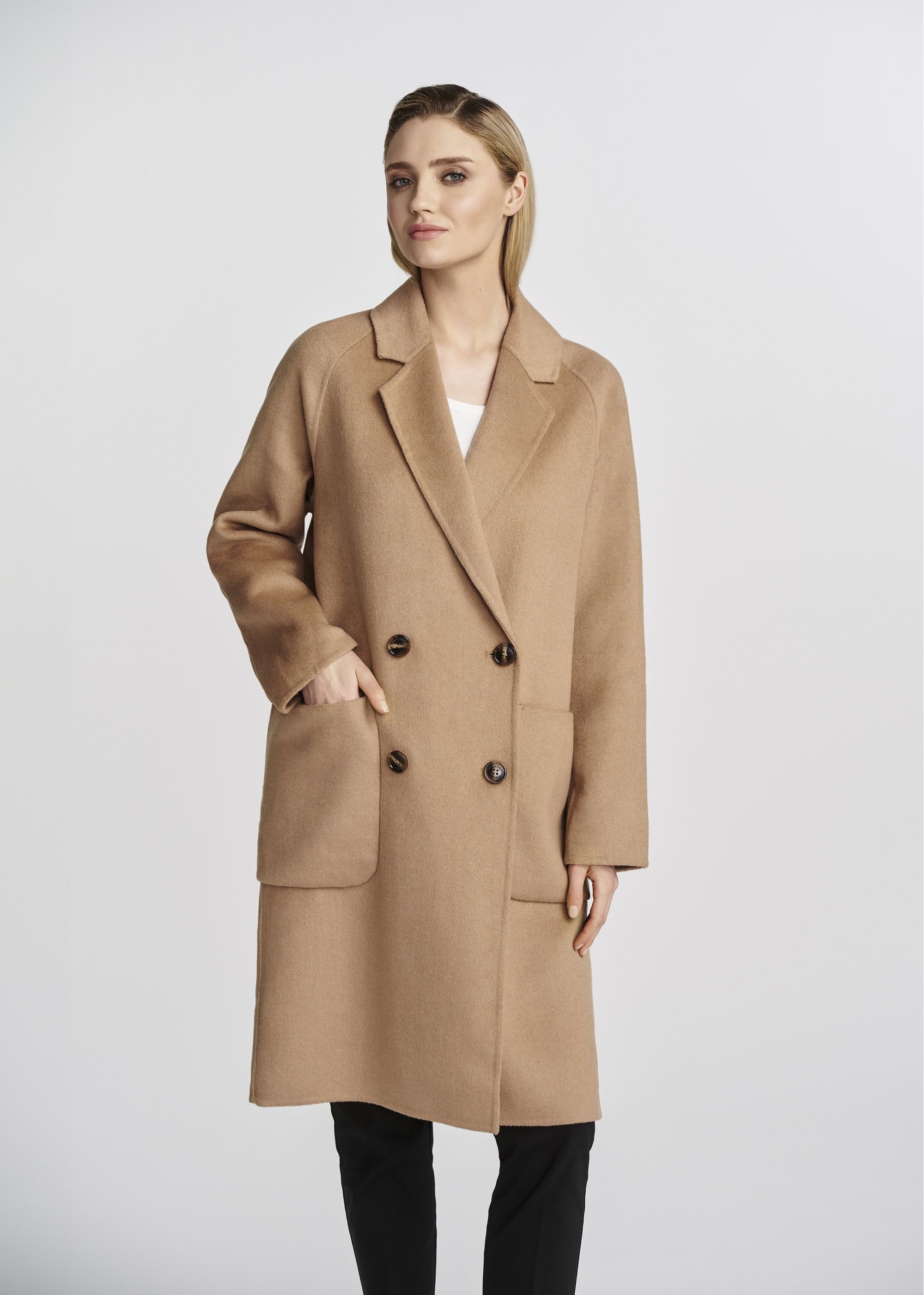 Women's camel coat PLADT-0060-24(W25)-01