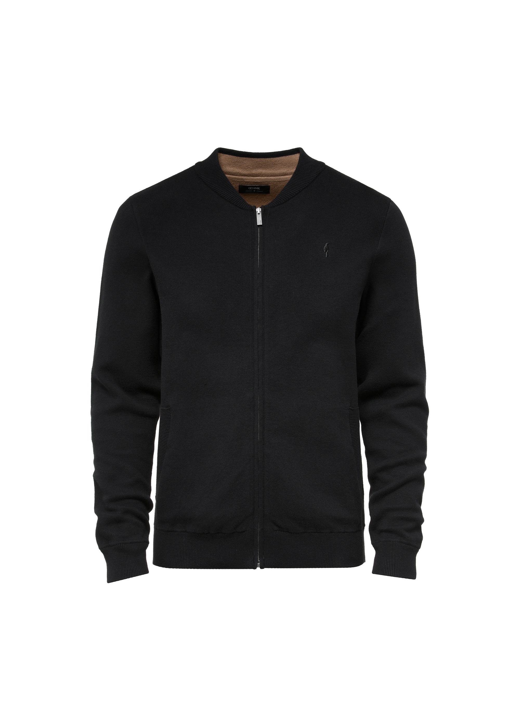 Black men's zip-up sweater SWEMT-0157-99(Z24)-01