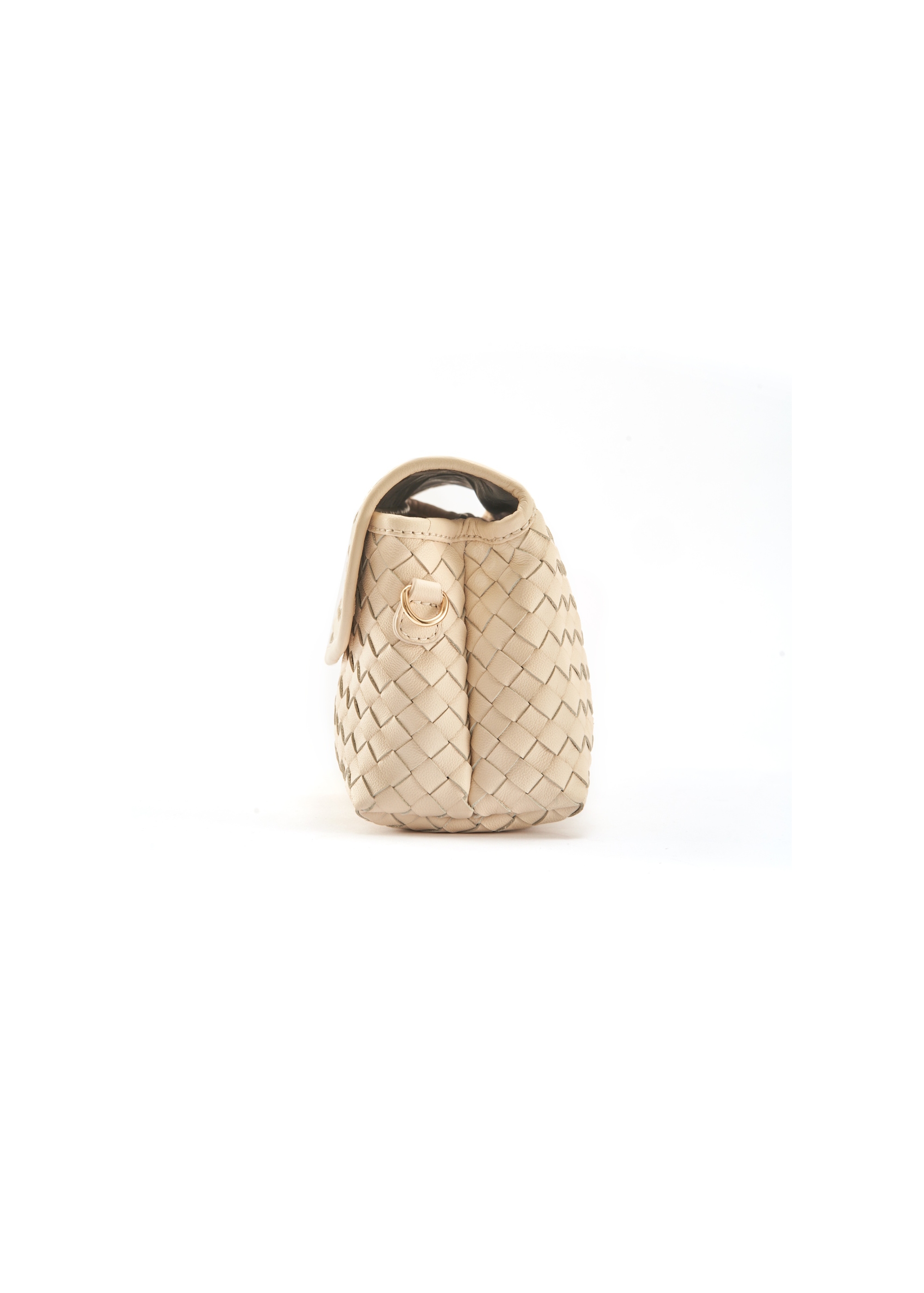 Cream small woven leather handbag TORES-1108-12(W25)-03