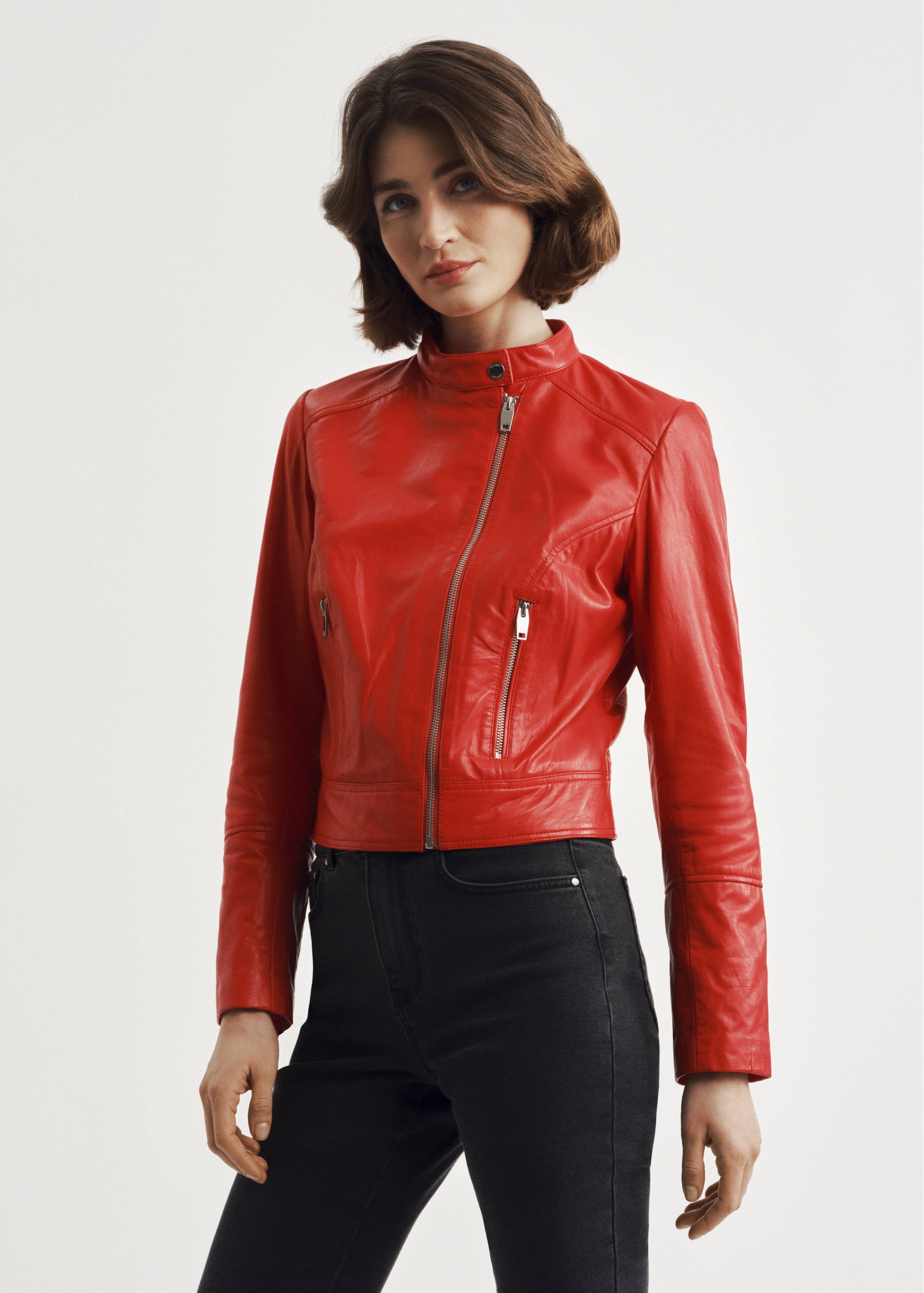 Red leather jacket for women KURDS-0305-1291(W23)-02