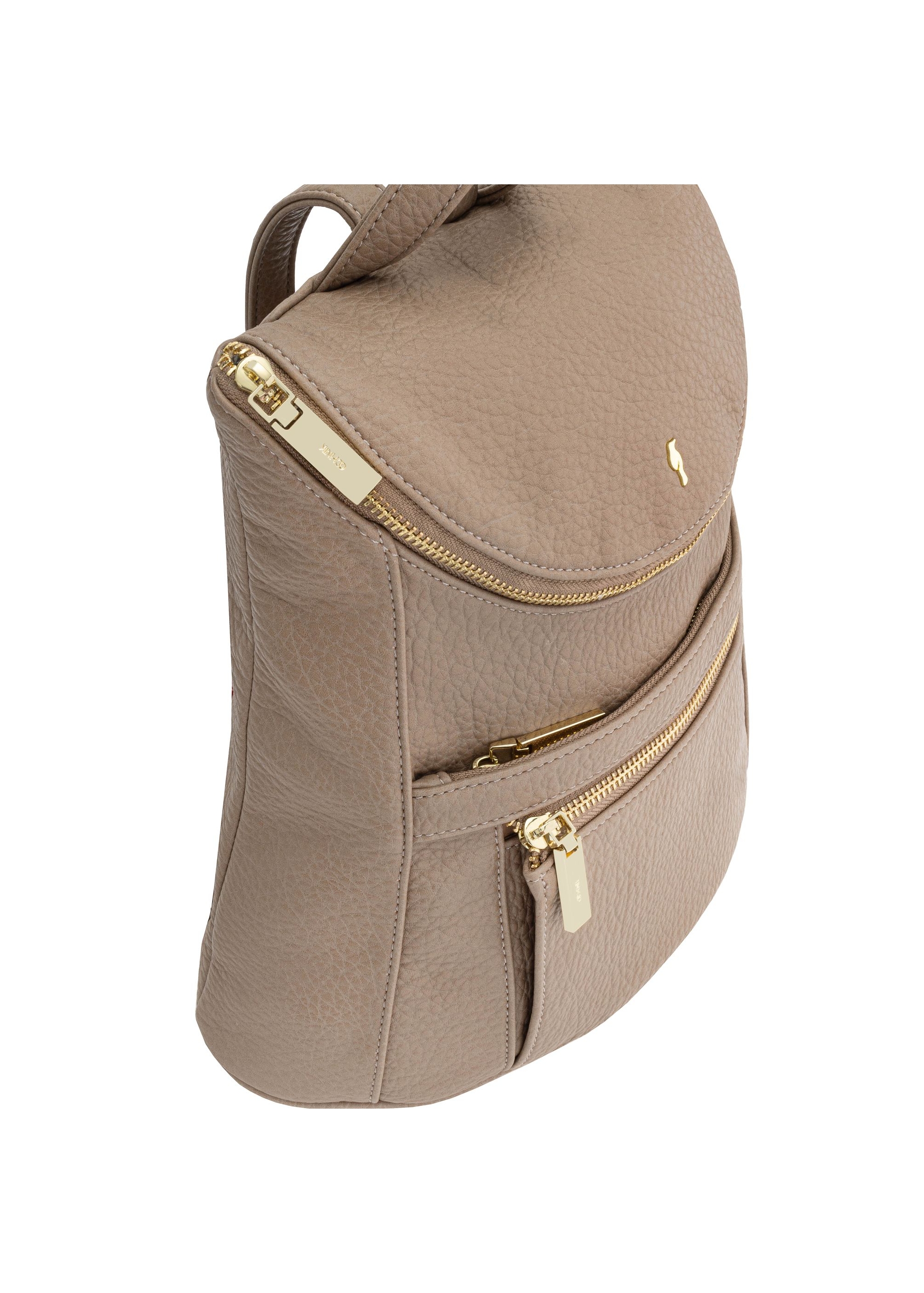 Beige women's backpack made of imitation leather TOREC-0846A-81(Z24)-06