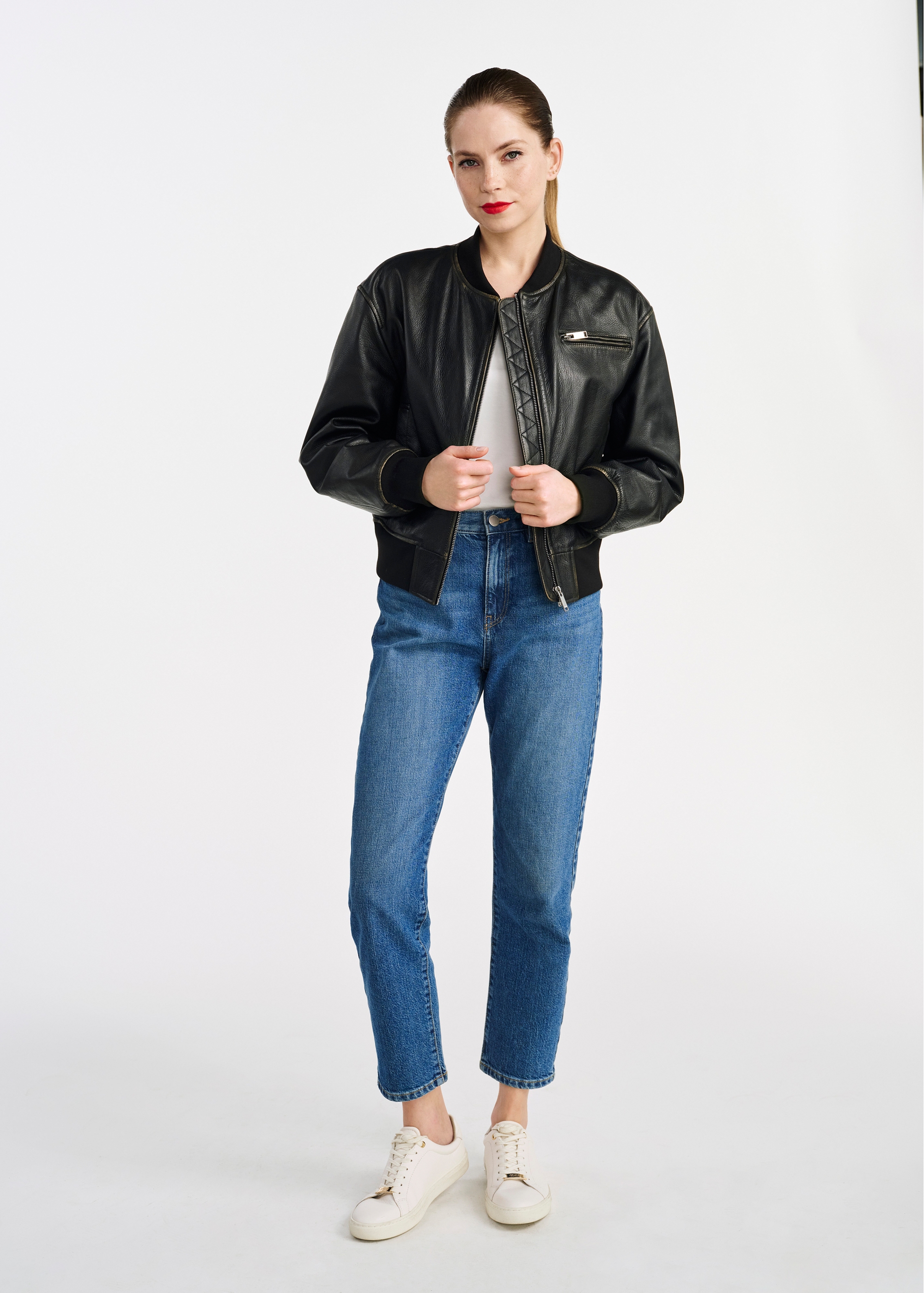 Women's leather bomber jacket KURDS-0537-2803(W25)-01