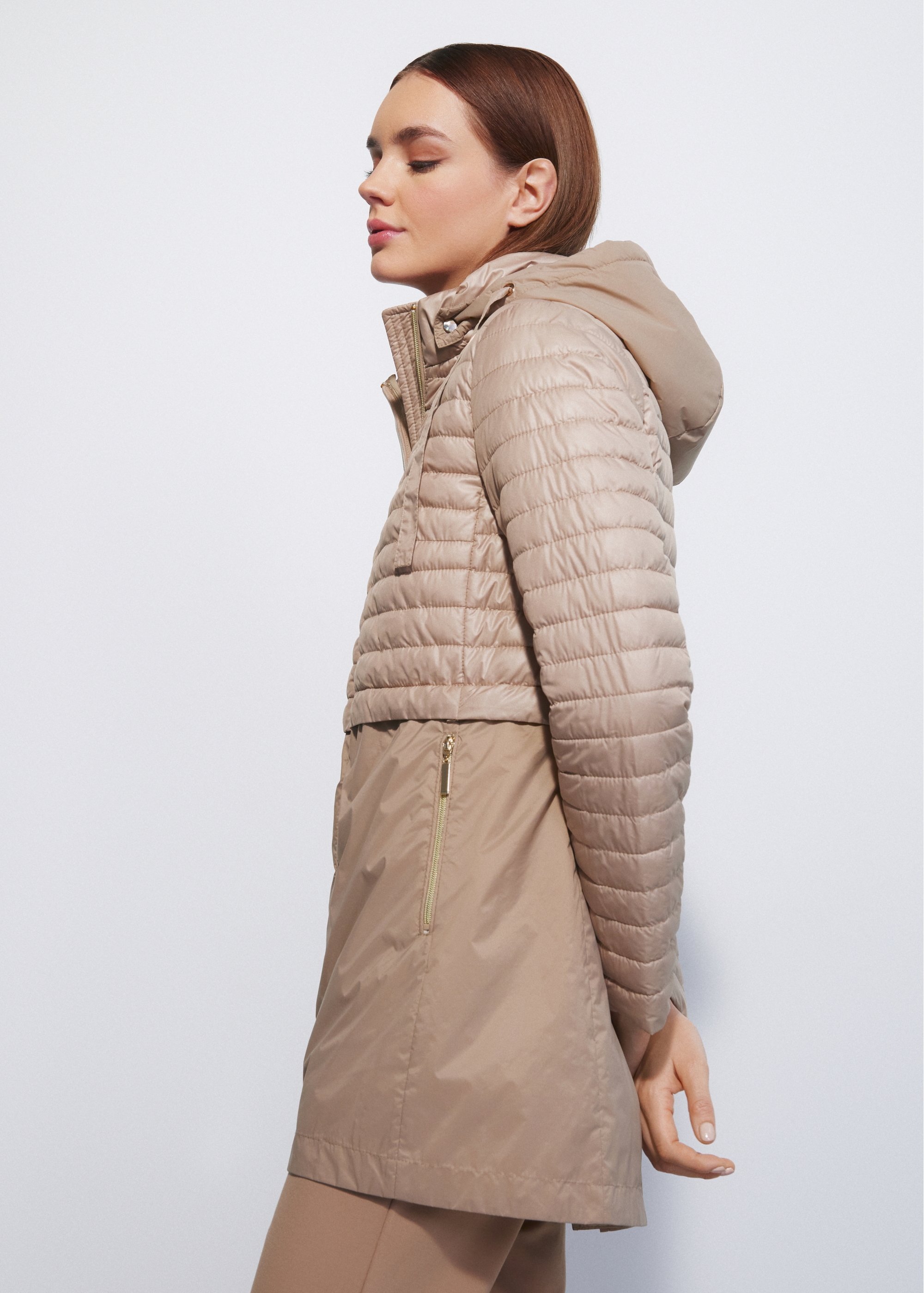 Beige women's hooded jacket KURDT-0422-81(W23)-02