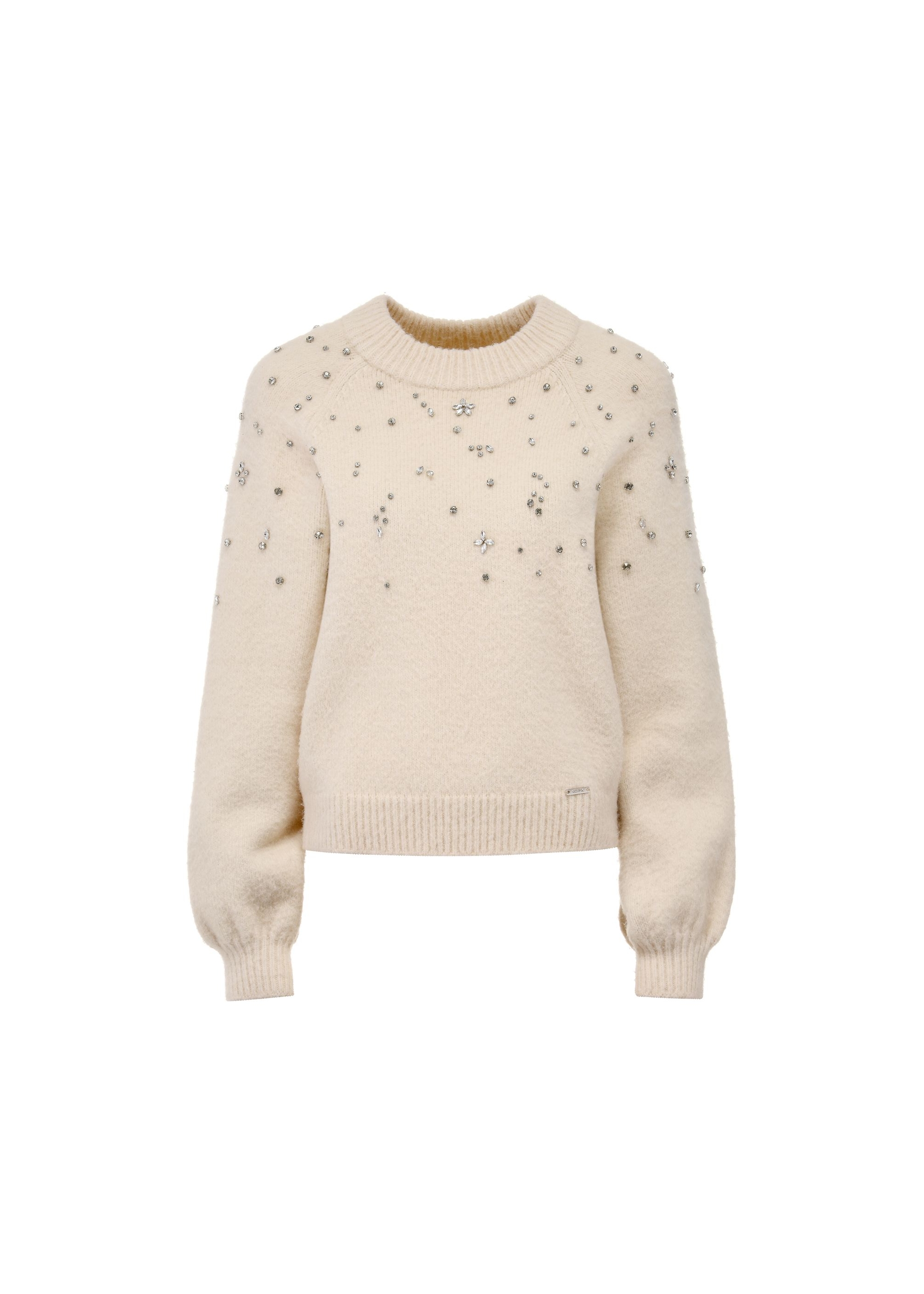 Beige women's sweater with crystal decorations SWEDT-0225-80(Z24)