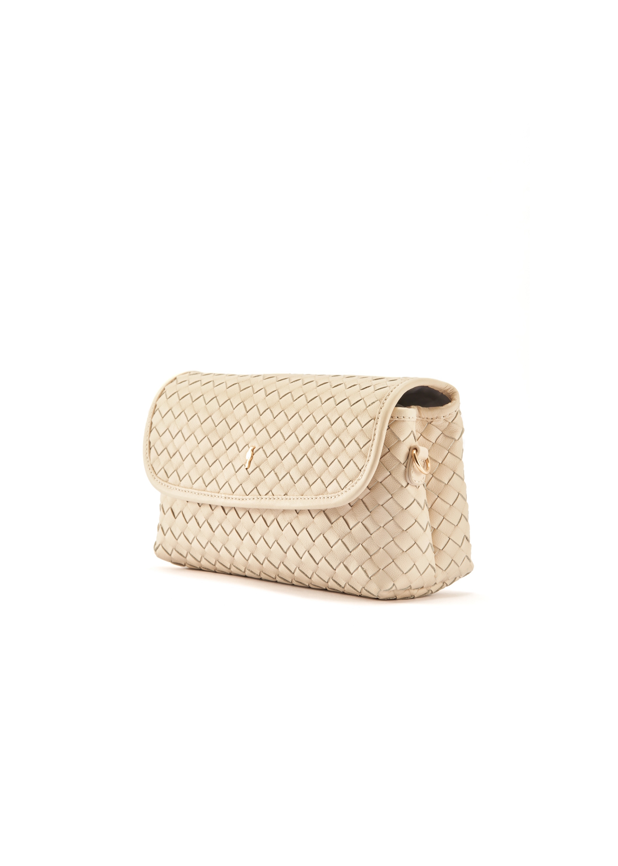 Cream small woven leather handbag TORES-1108-12(W25)-02