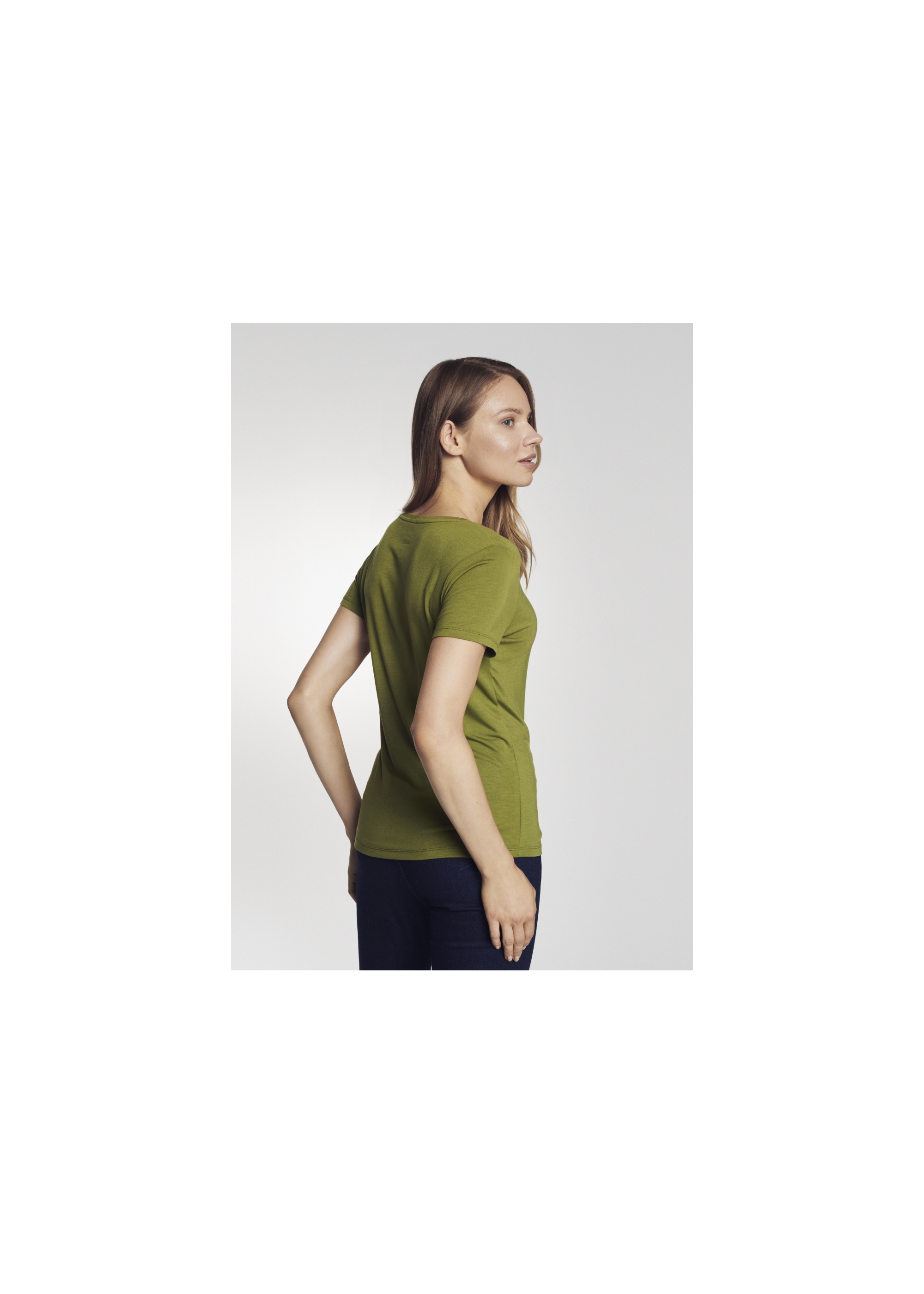 Women's khaki T-shirt with applique TSHDT-0072-55(Z21)-04