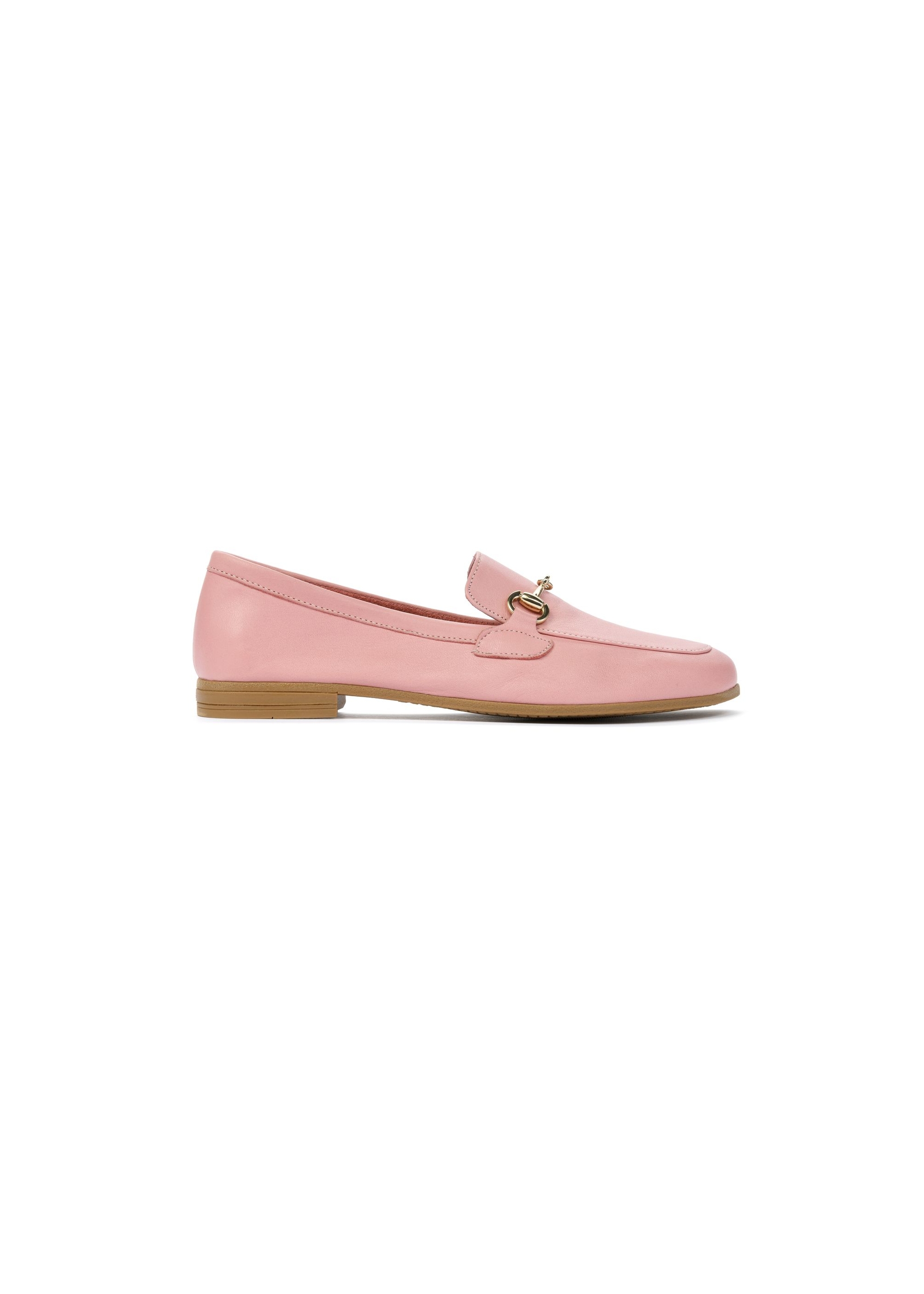 Leather pink women's moccasins with buckle BUTYD-0916-31(W25)