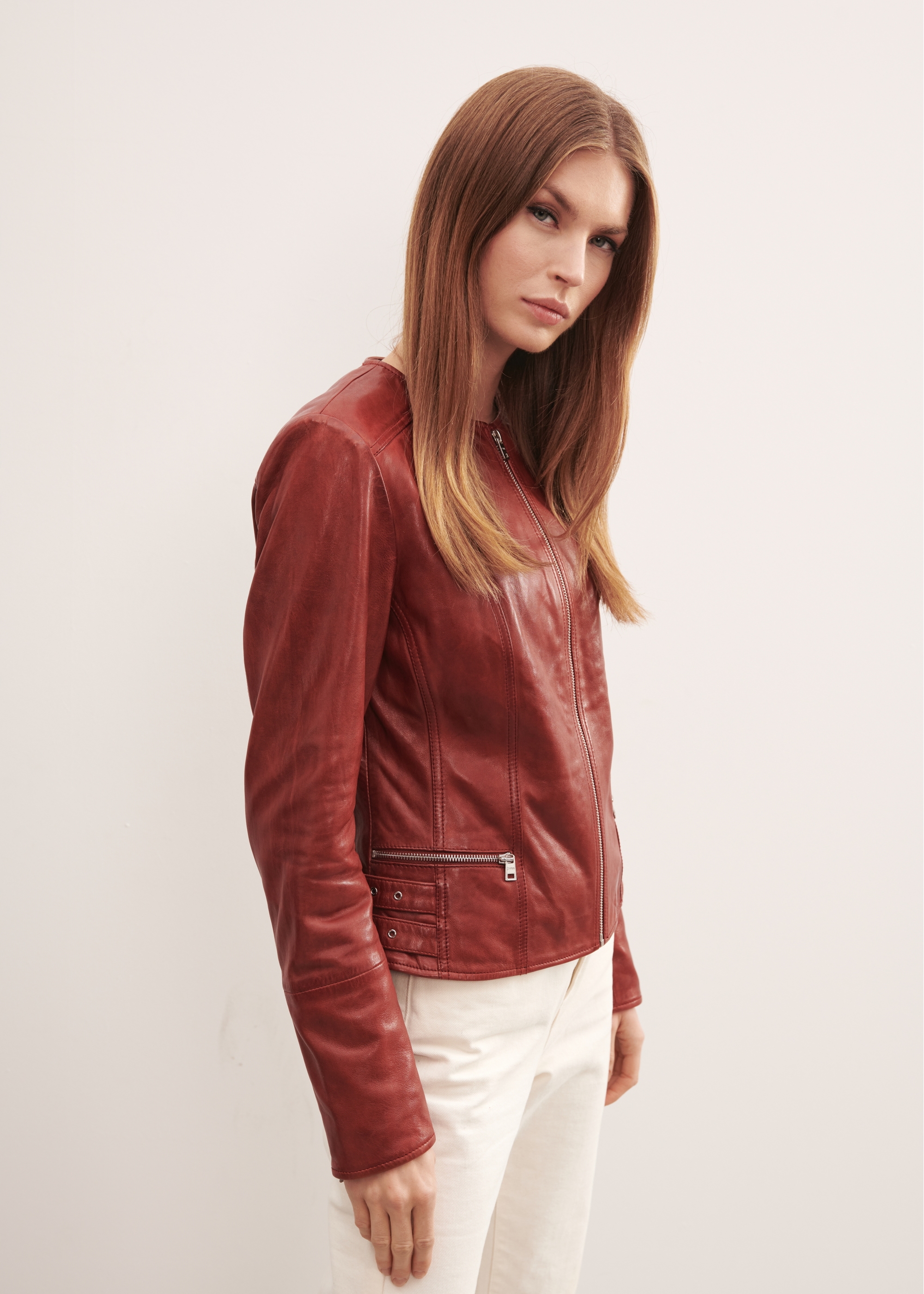 Women's maroon leather jacket KURDS-0414-1289(W23)-02