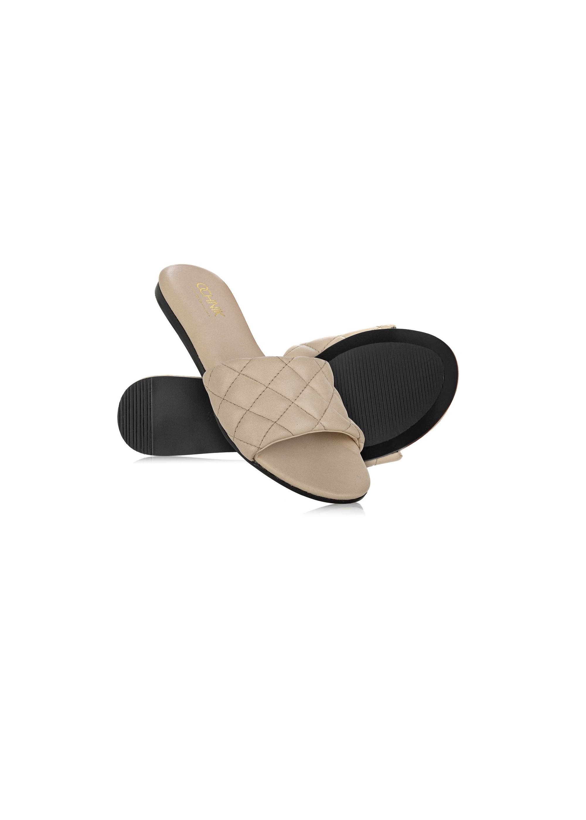 Leather beige quilted flip-flops BUTYD-1066-81(W24)-04