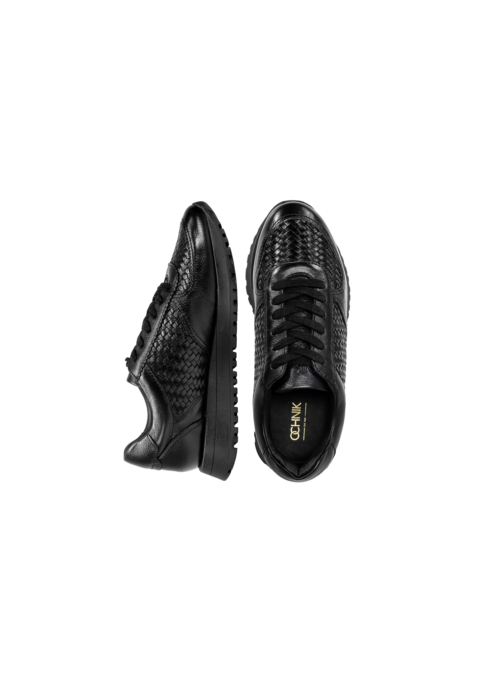 Black leather sports shoes with braid BUTYD-1156-98(W25)-06