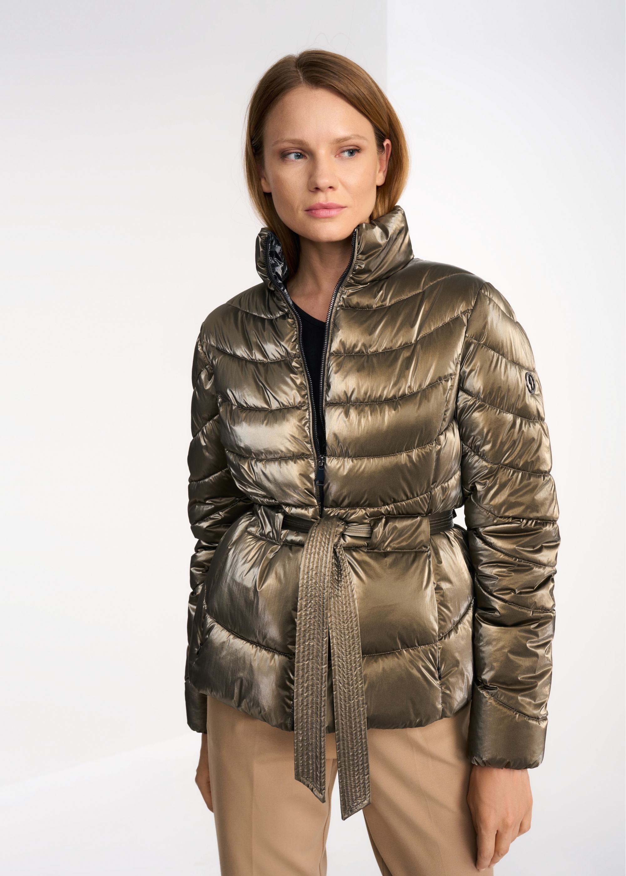 Women's quilted jacket with belt KURDT-0309-28(Z22)-03