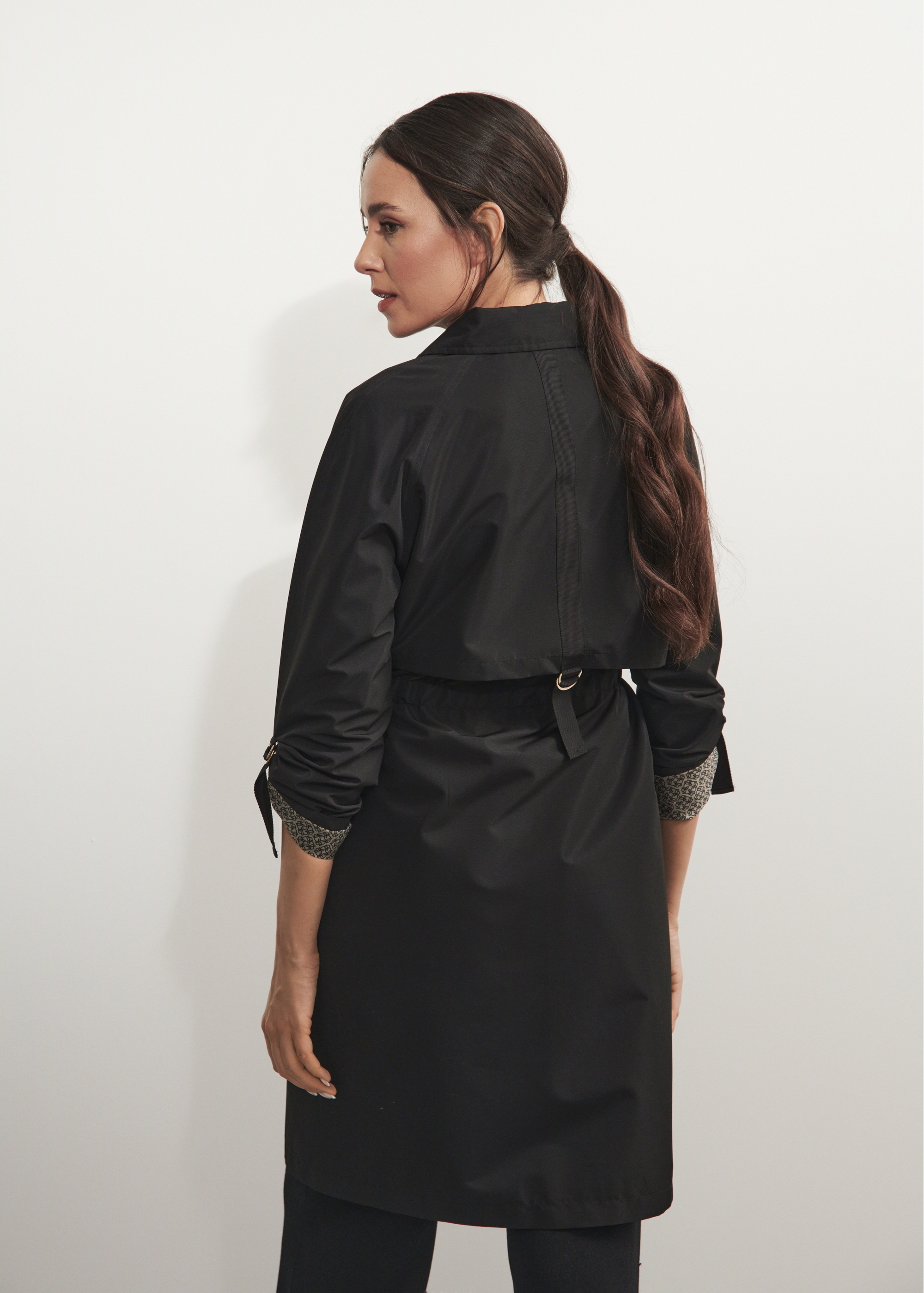 Black women's coat with straps KURDT-0439-99(W24)-04