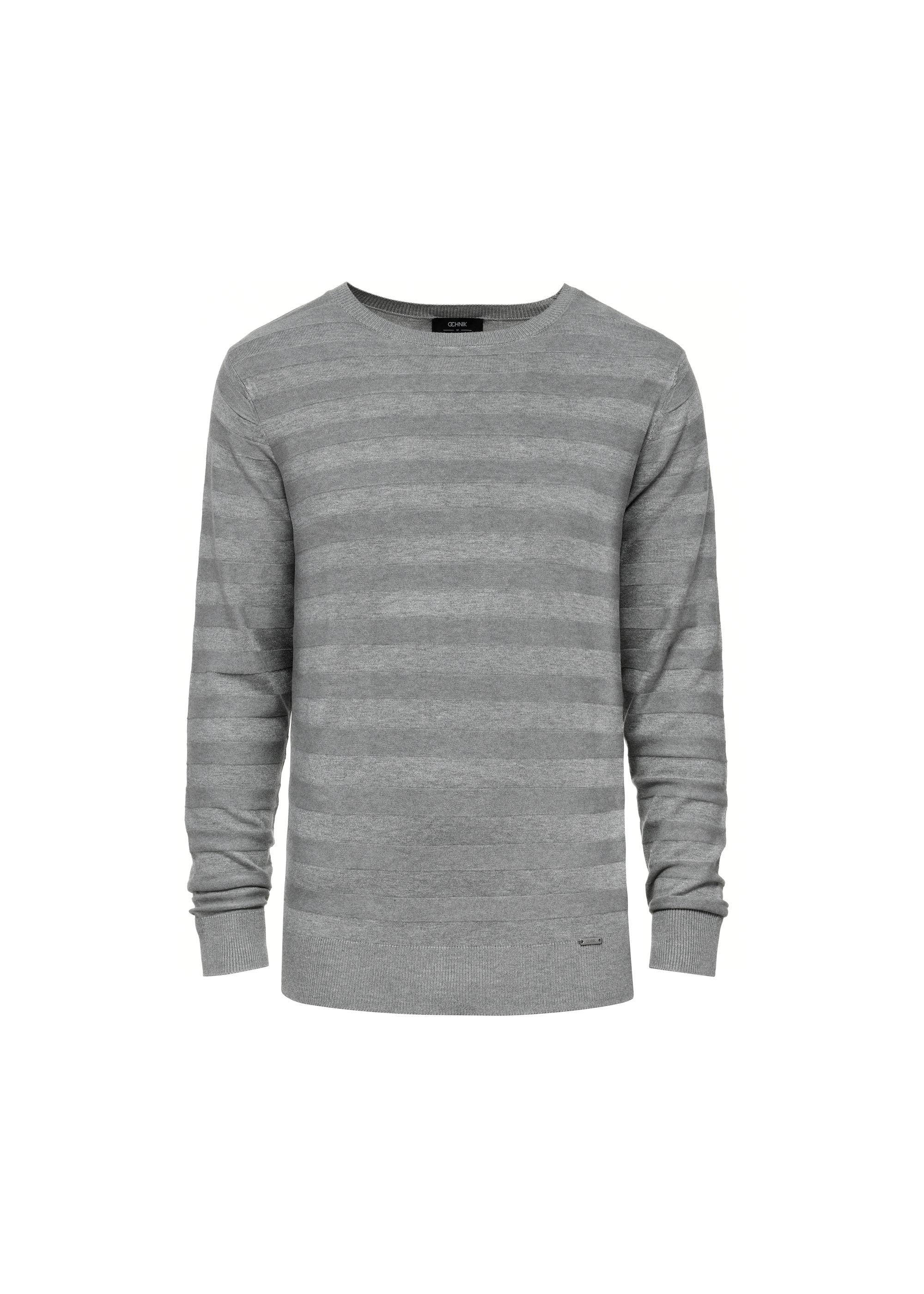 Light gray men's striped sweater SWEMT-0162-66(W25)-01