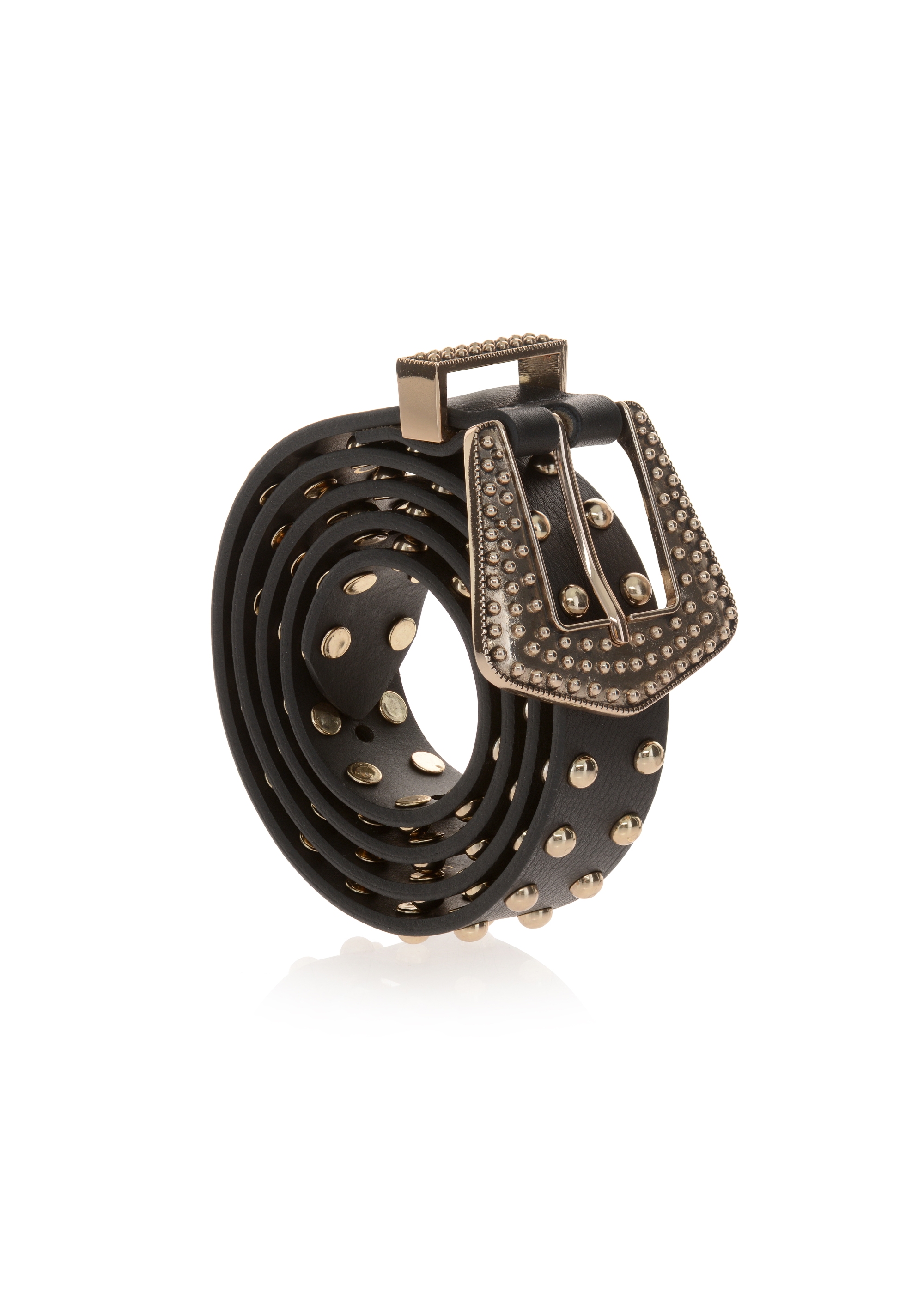 Black leather belt with studs for women PASDS-0276-99(Z23)-02